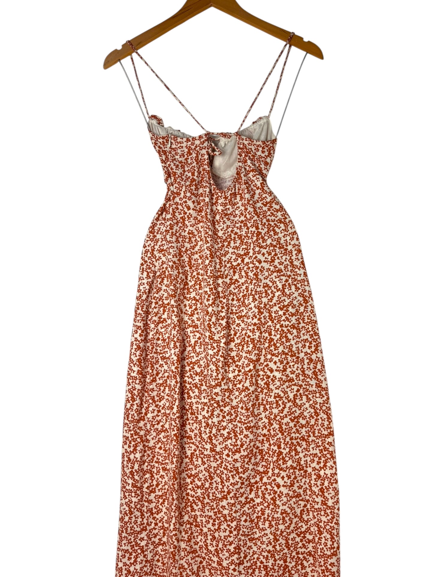 Strappy Micro Floral Midi Dress with Front Slit – Sleeveless Summer Style