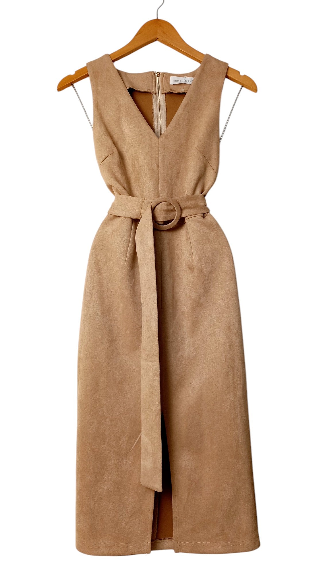 White Closet Sleeveless V-Neck Brown Velvet Midi Dress