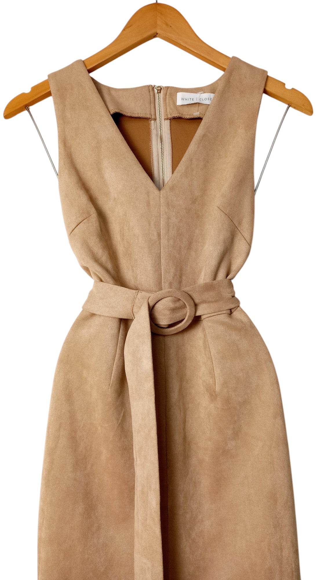 White Closet Sleeveless V-Neck Brown Velvet Midi Dress