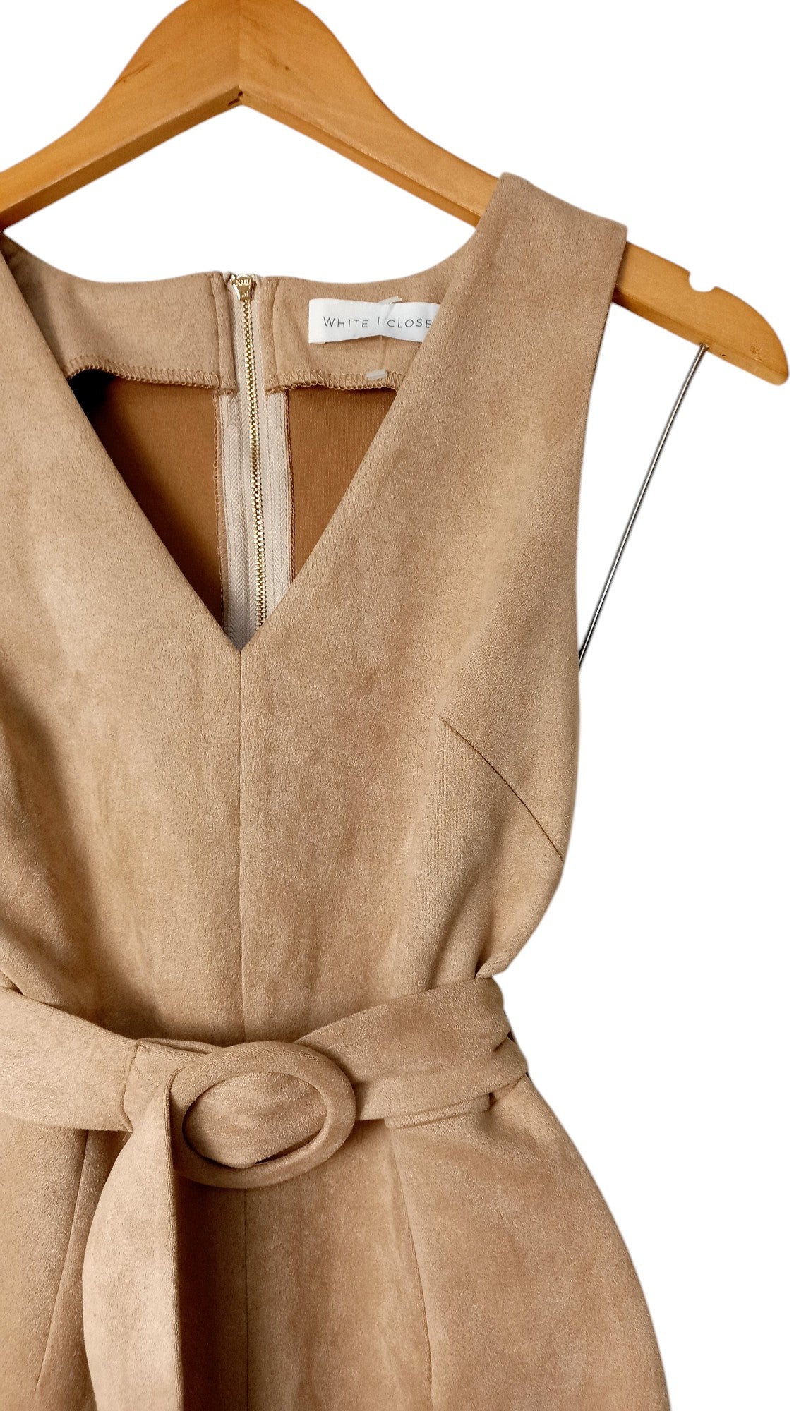 White Closet Sleeveless V-Neck Brown Velvet Midi Dress