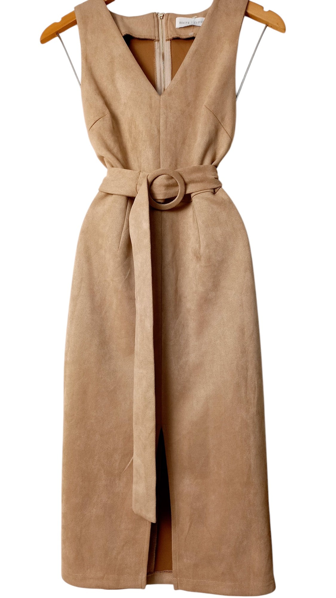 White Closet Sleeveless V-Neck Brown Velvet Midi Dress