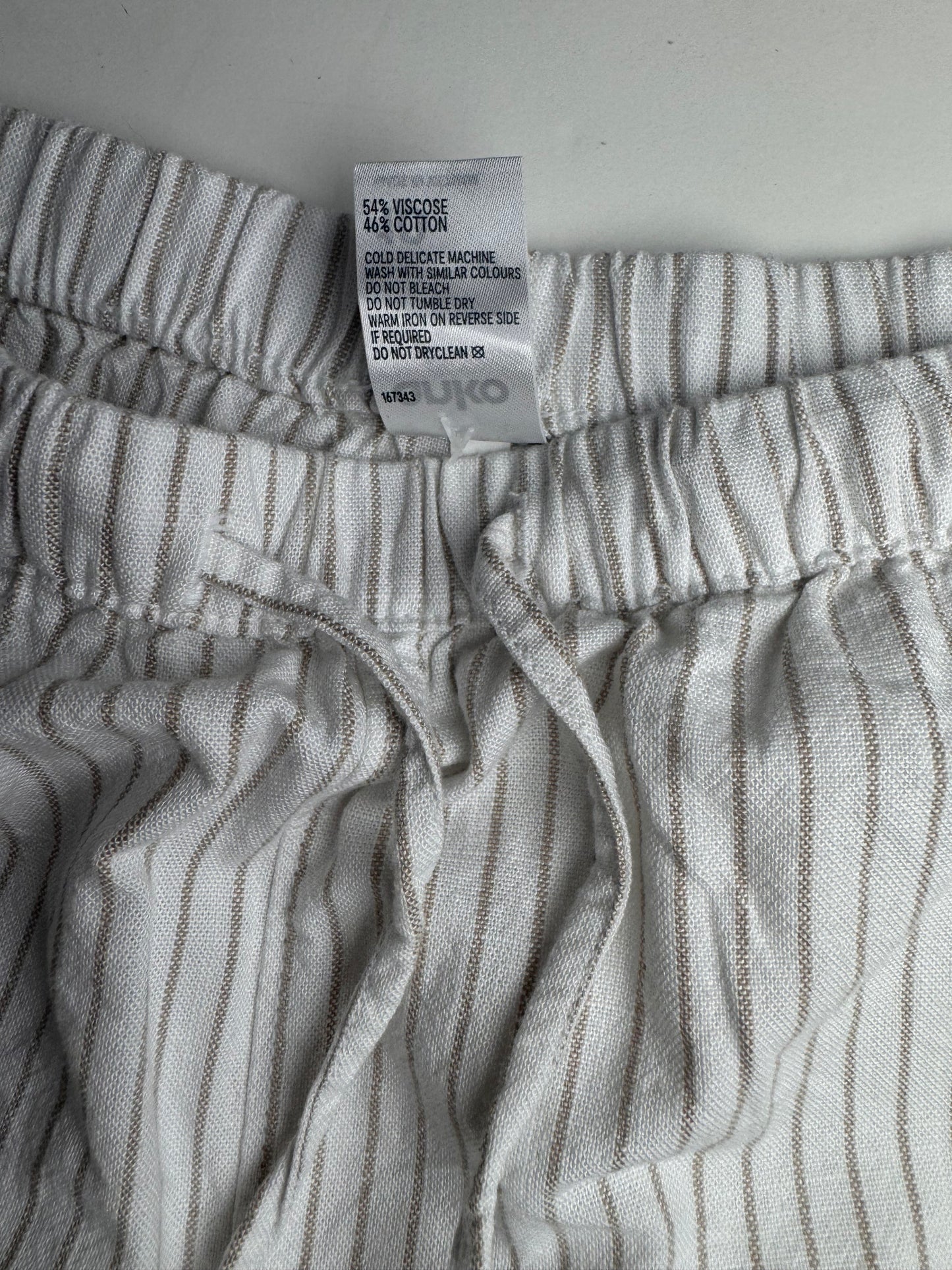 White & Beige Striped Linen Blend Relaxed Shorts