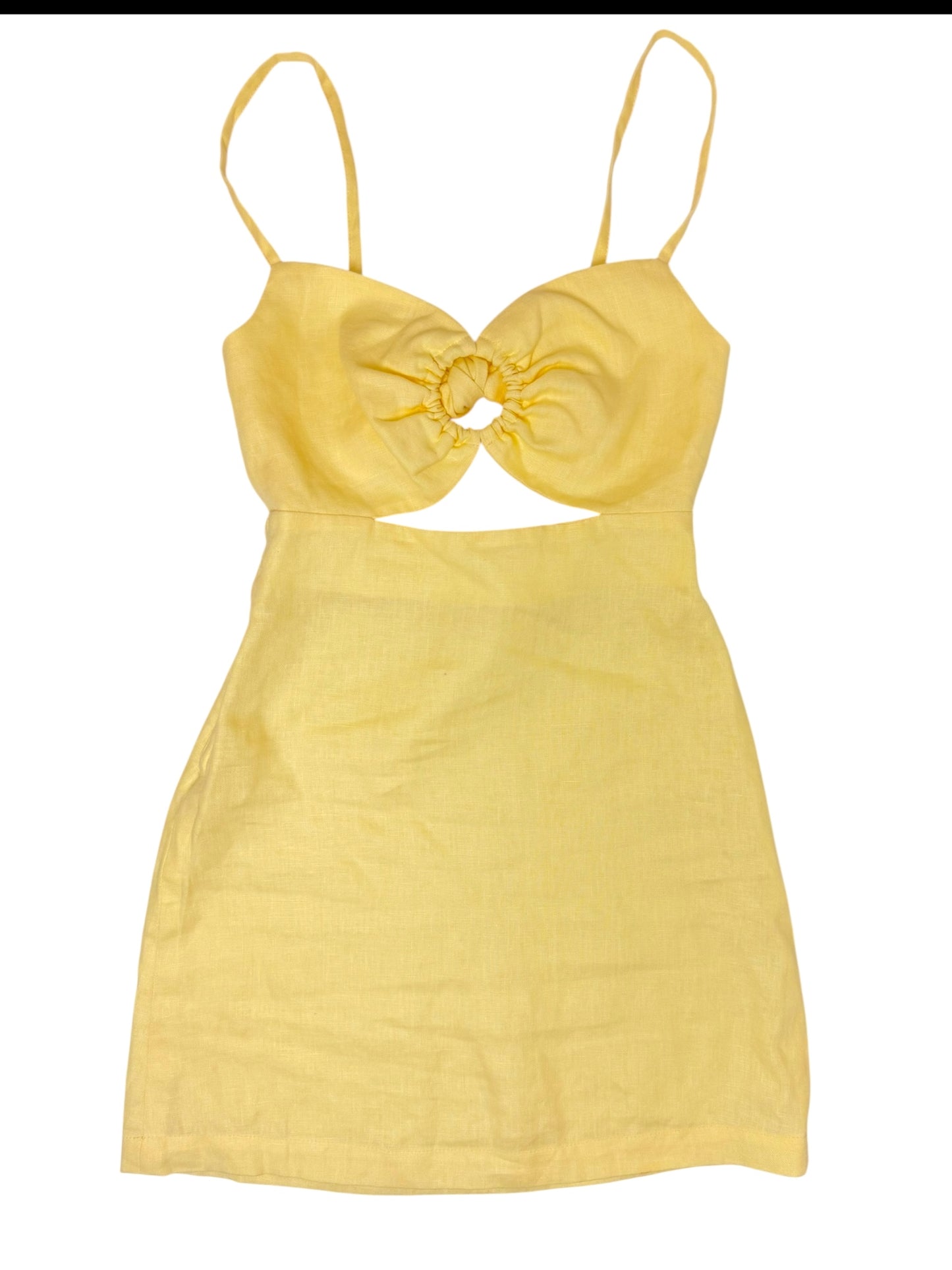 Butter Yellow Linen Cut-Out Spaghetti Strap Dress – Size S