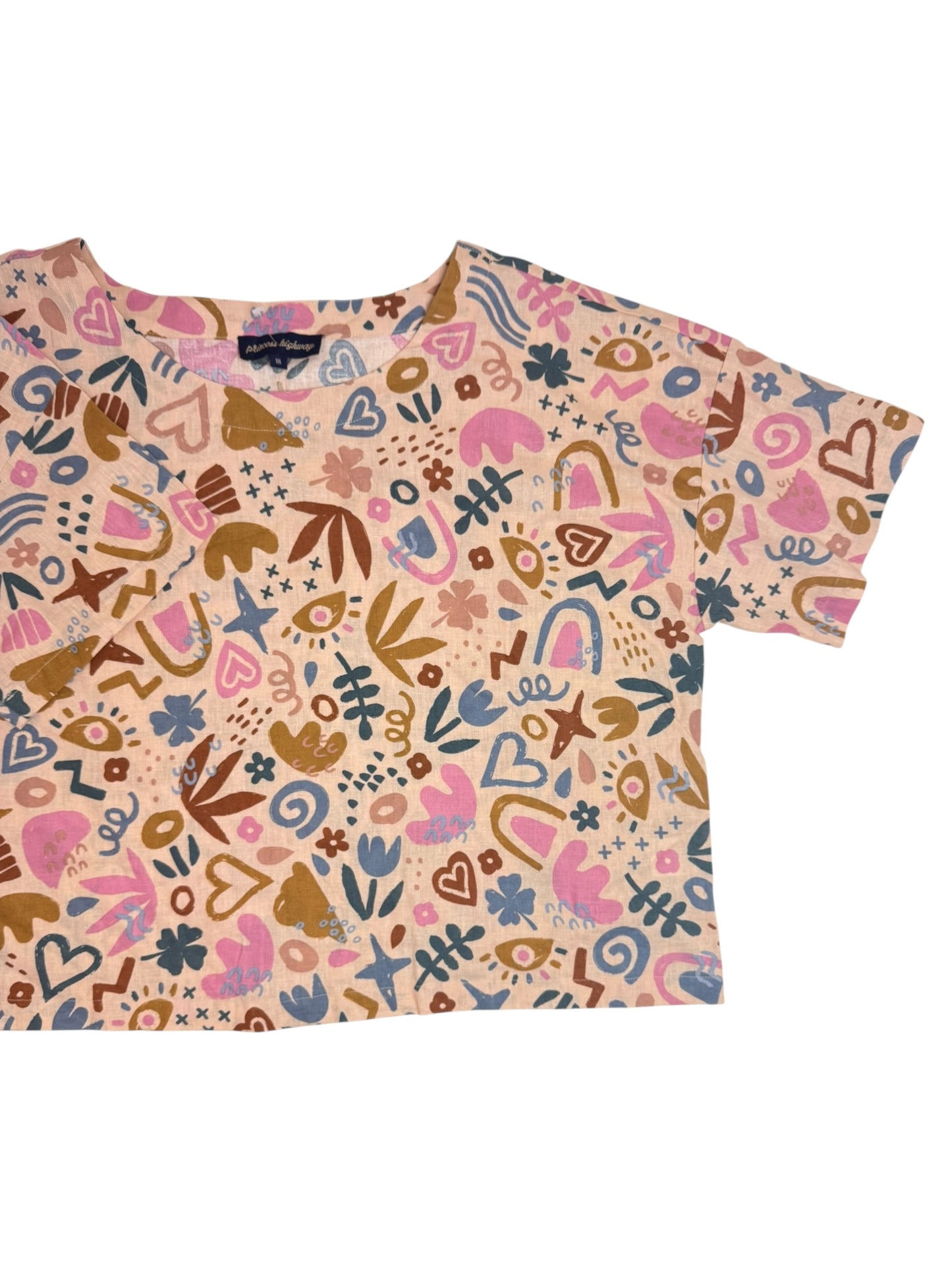 Princess Highway Pale Pink Linen Top with Summer Prints – Size 18UK