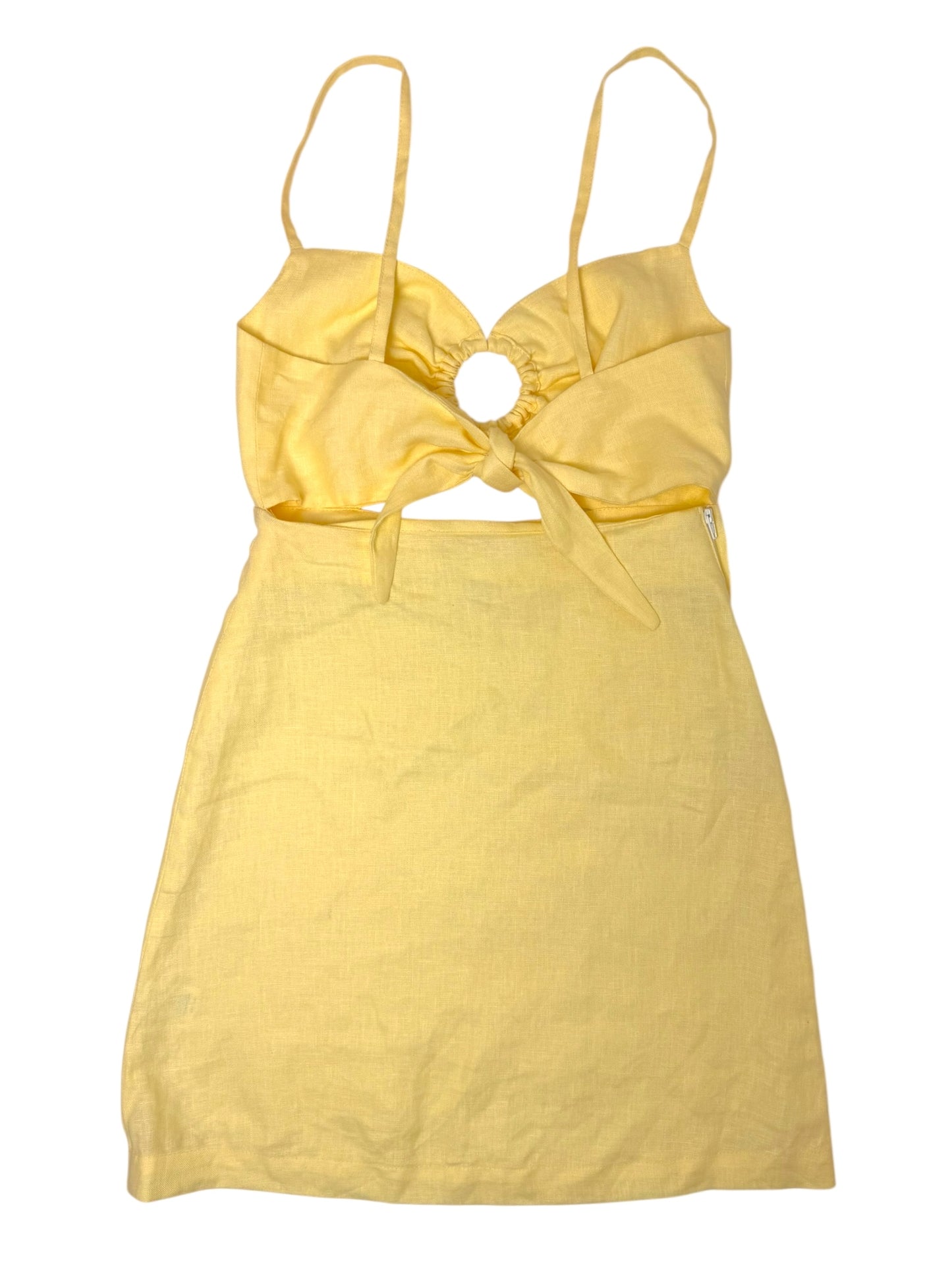 Butter Yellow Linen Cut-Out Spaghetti Strap Dress – Size S