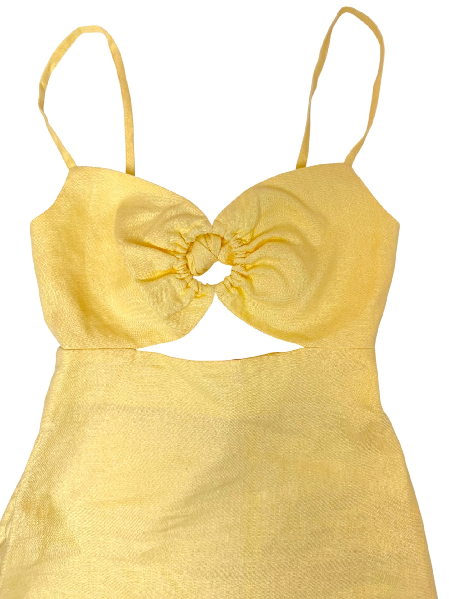 Butter Yellow Linen Cut-Out Spaghetti Strap Dress – Size S