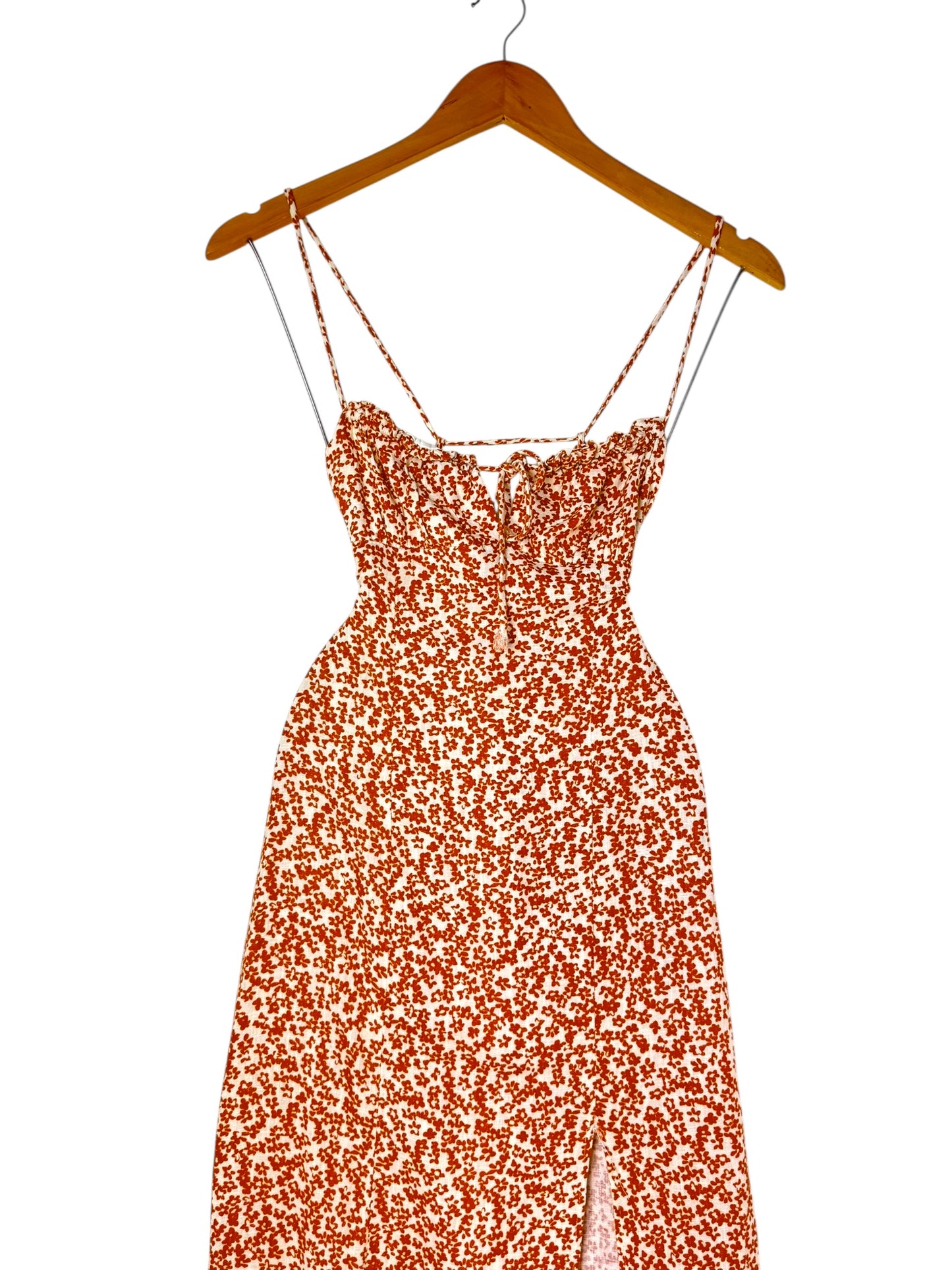 Strappy Micro Floral Midi Dress with Front Slit – Sleeveless Summer Style
