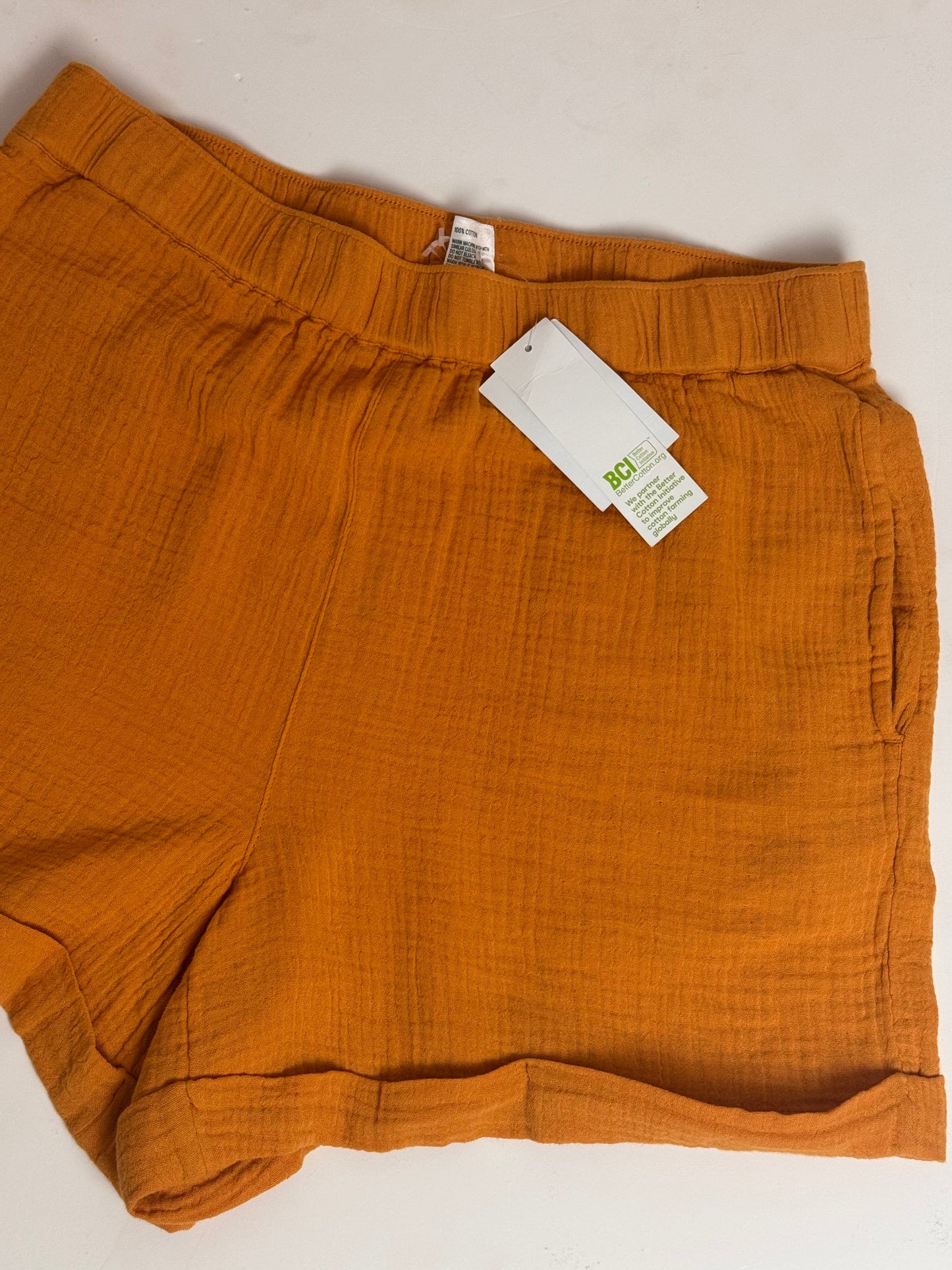 Yellow-Orange Cotton Muslin Shorts – Relaxed Summer Fit
