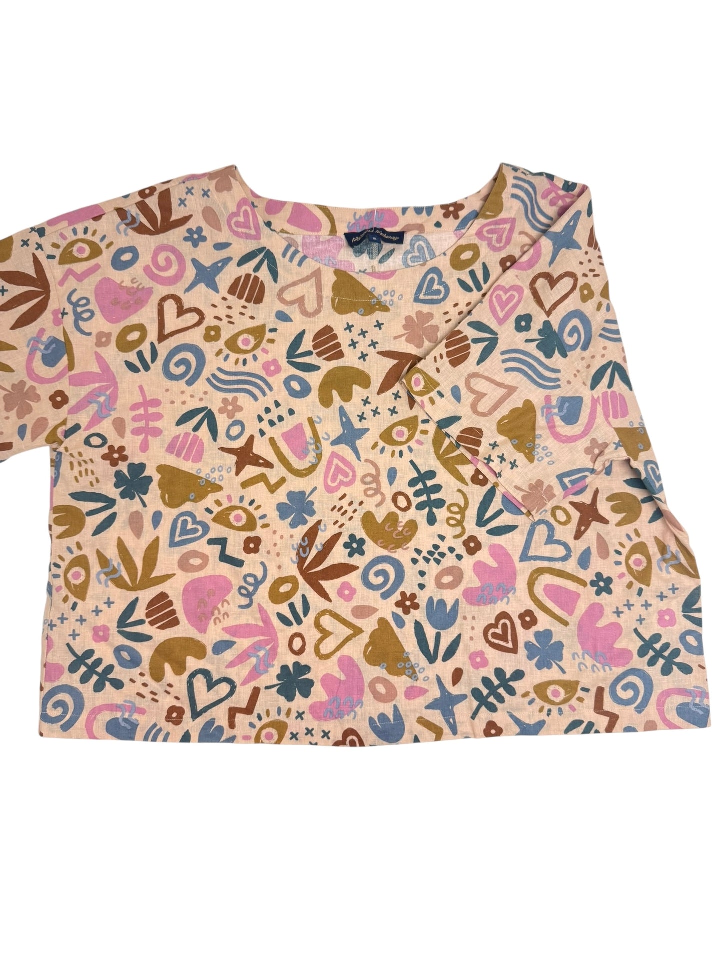 Princess Highway Pale Pink Linen Top with Summer Prints – Size 18UK