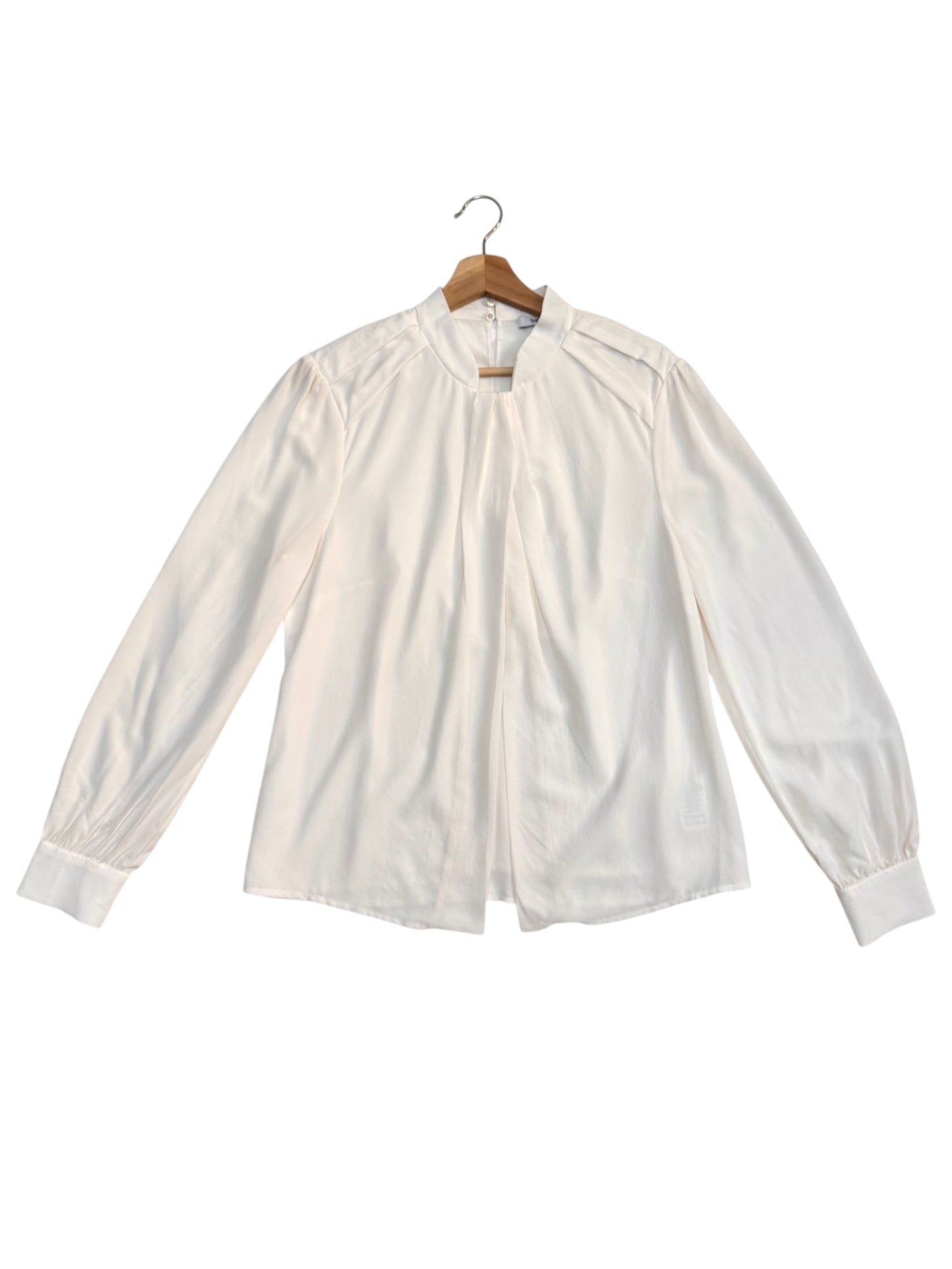The Fold White 100% Silk Bishop Sleeve Office Top – UK 10