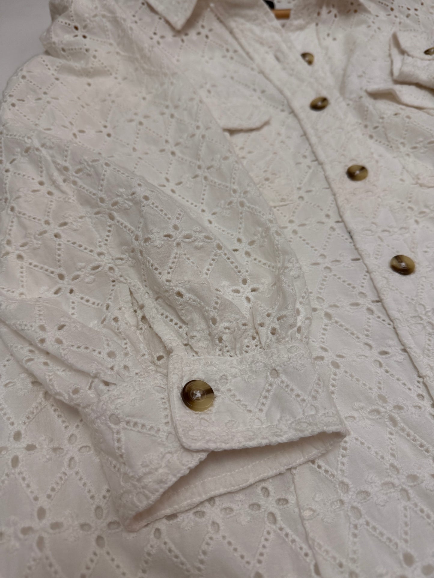 PIPER White Cotton Eyelet Summer Dress – A Line Button Down