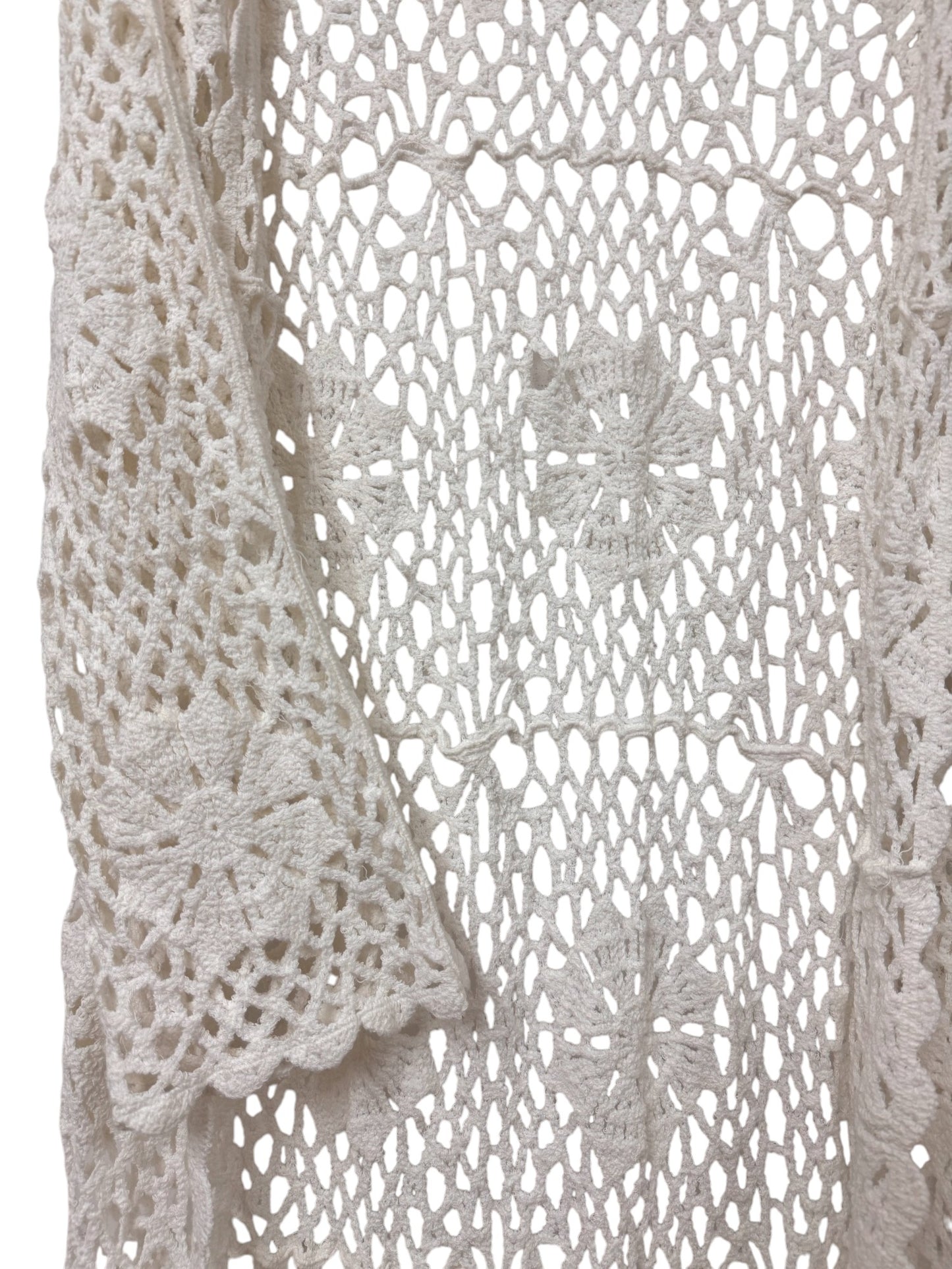 Isabella White Crocheted Maxi Kimono Cover Up – Free Size Cotton