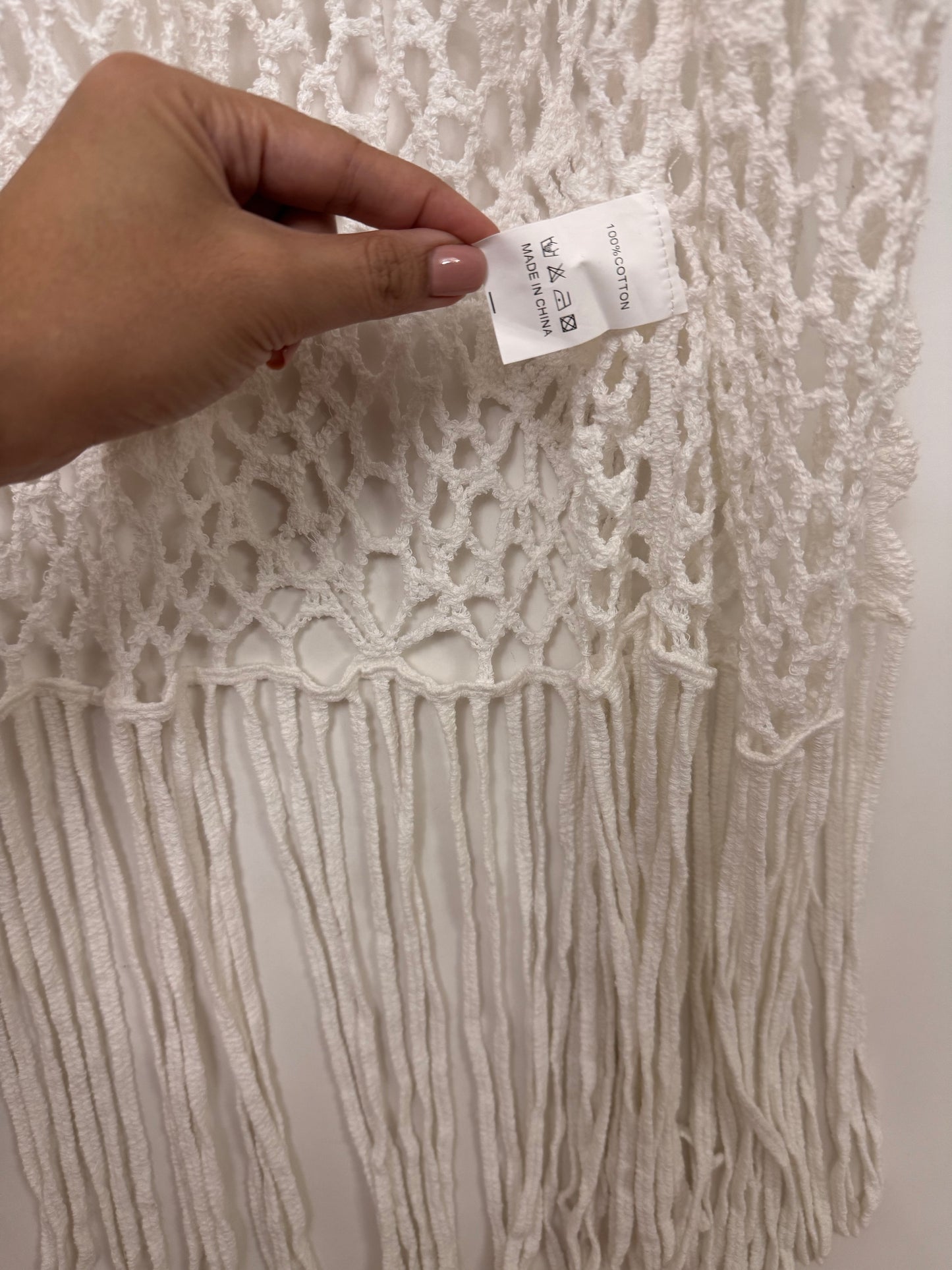 Isabella White Crocheted Maxi Kimono Cover Up – Free Size Cotton