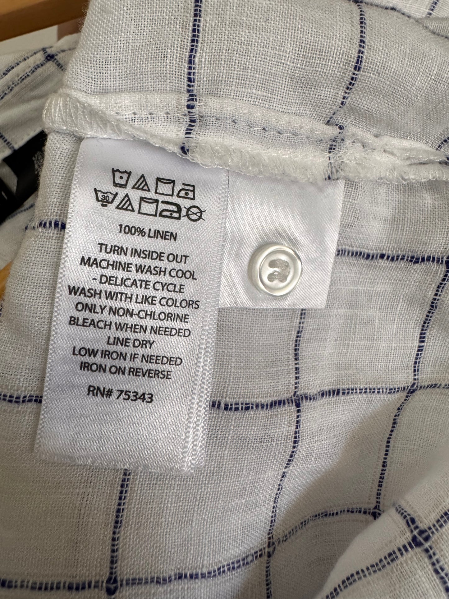 Tahari White Checked Linen Short Sleeve Top