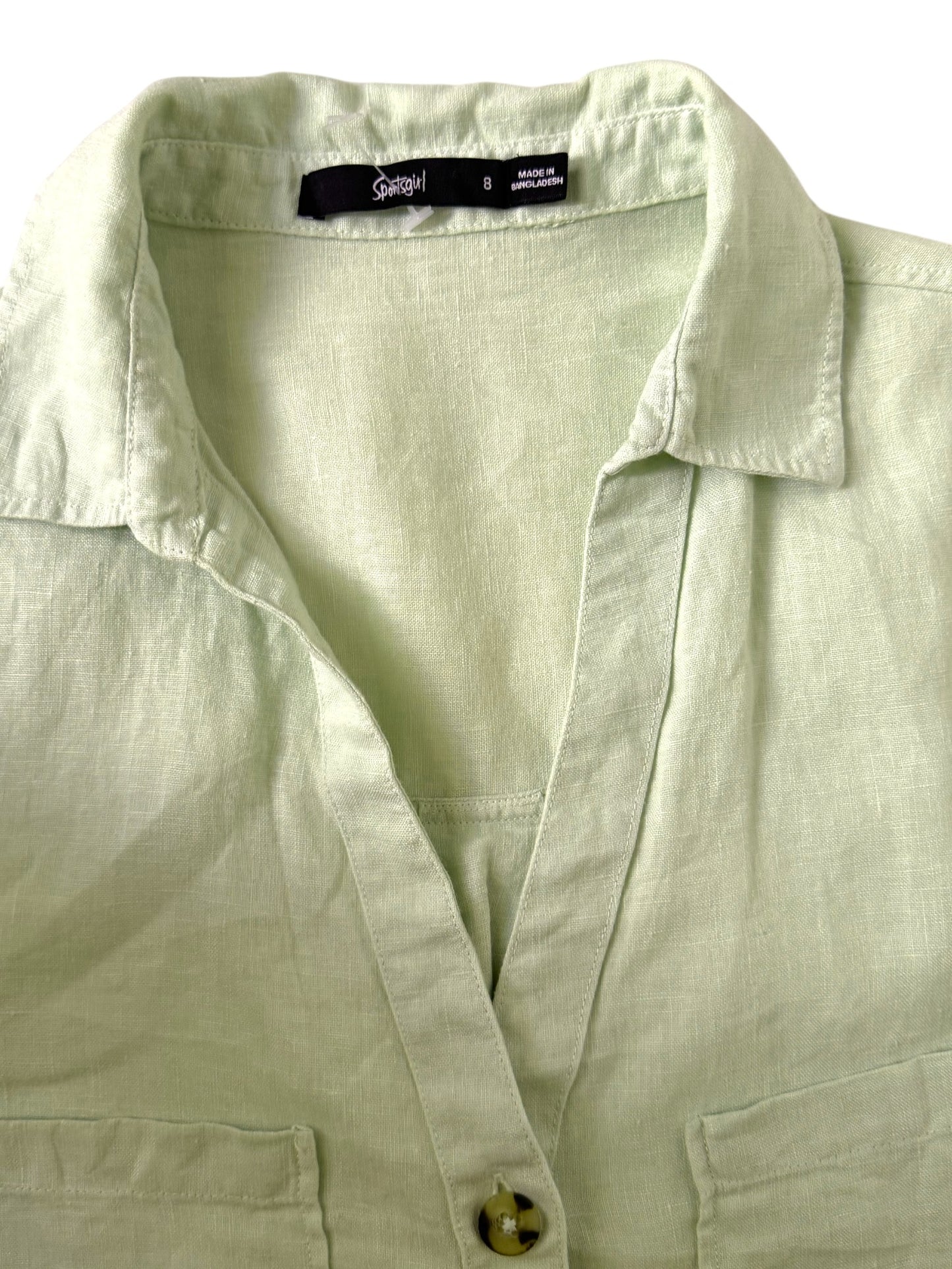 Pastel Green Linen Short Sleeve Shirt – Relaxed Fit with Semi Puffed Sleeves