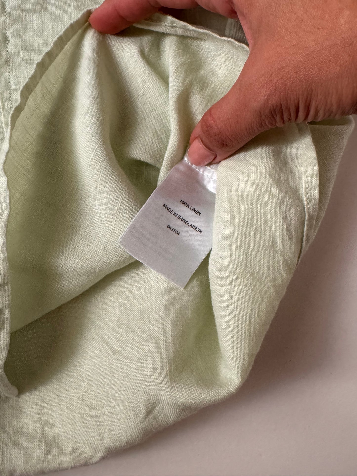 Pastel Green Linen Short Sleeve Shirt – Relaxed Fit with Semi Puffed Sleeves