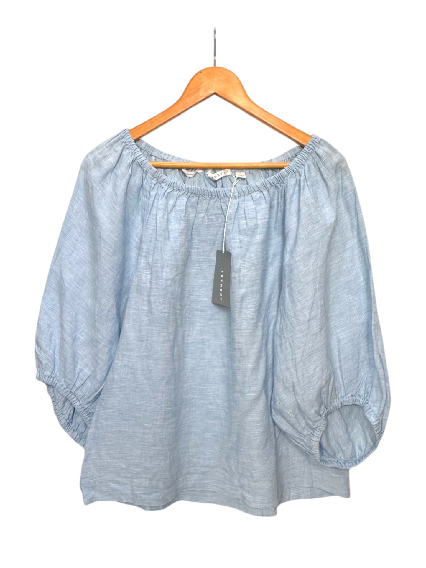 Linen Light Blue Lantern Sleeve Top
