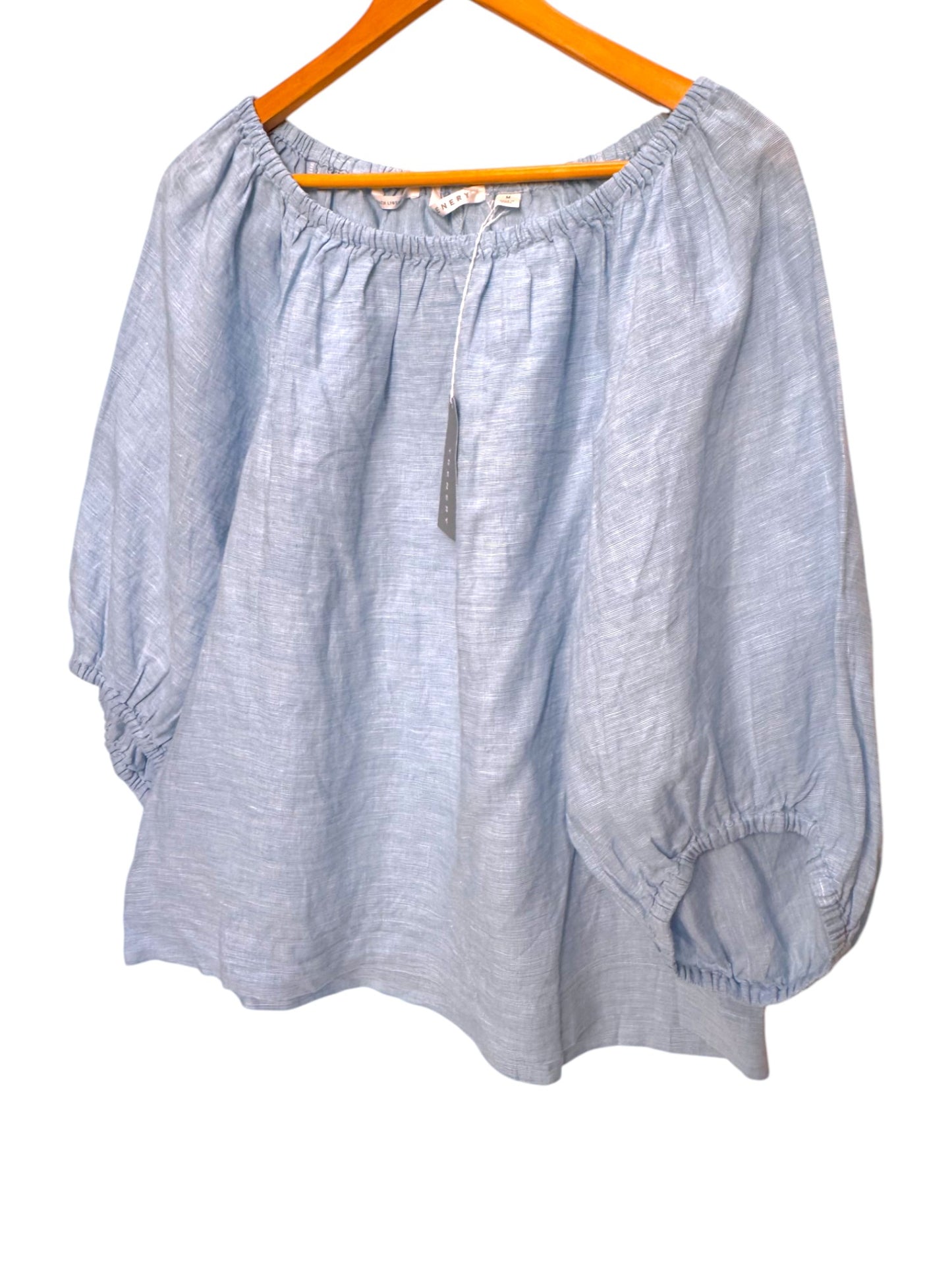 Linen Light Blue Lantern Sleeve Top