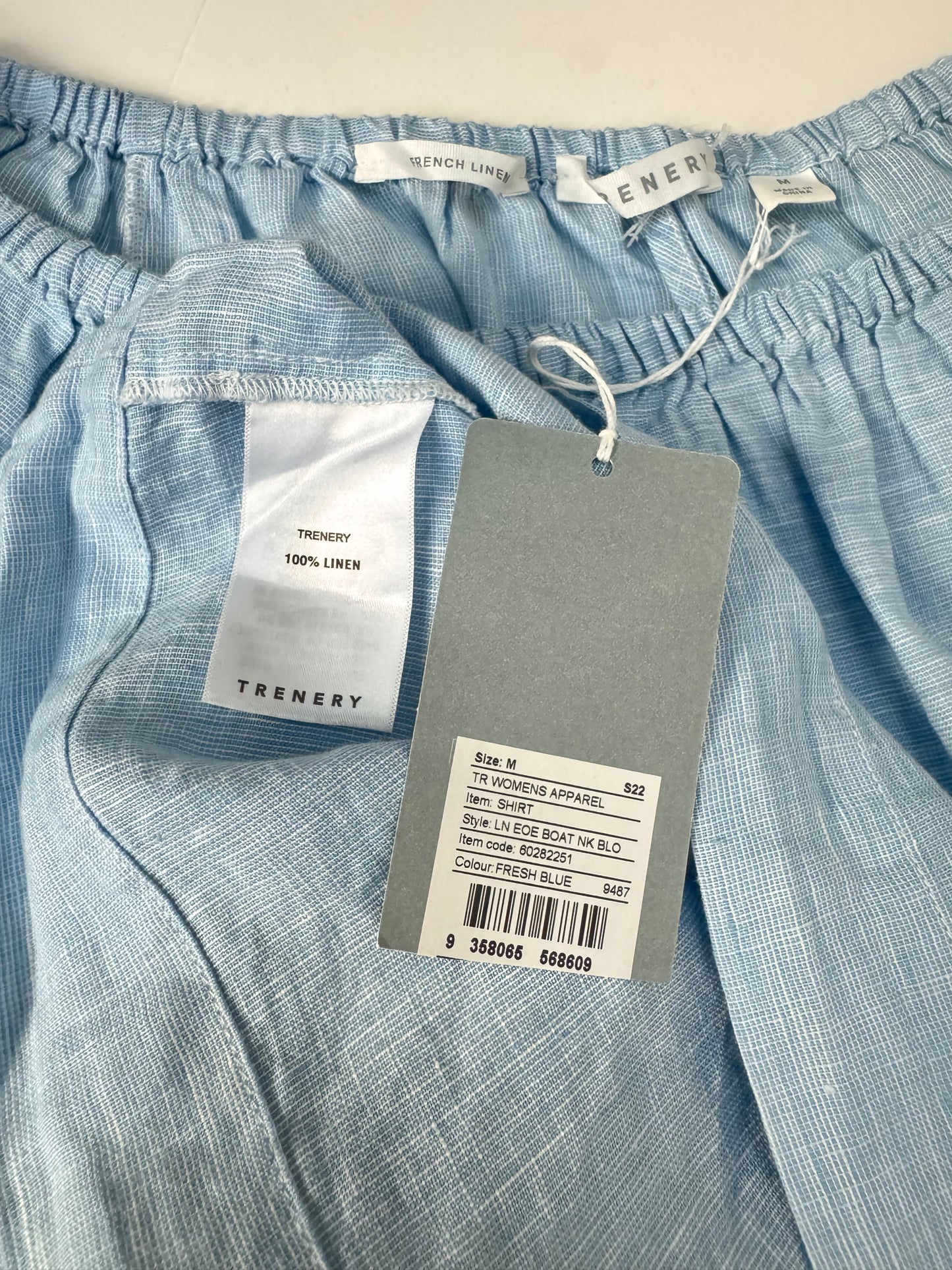 Linen Light Blue Lantern Sleeve Top