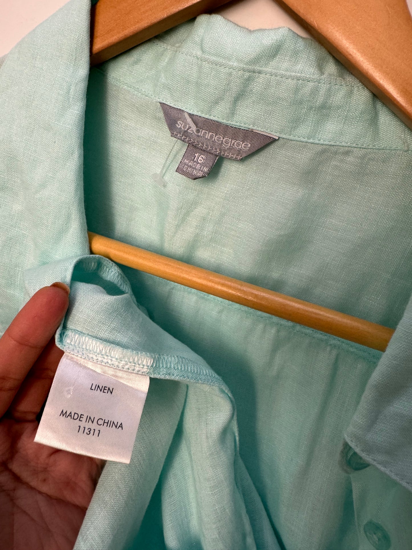 Suzanne Grae Light Blue Linen Short Sleeve Button Down Shirt – Relaxed Oversized Fit