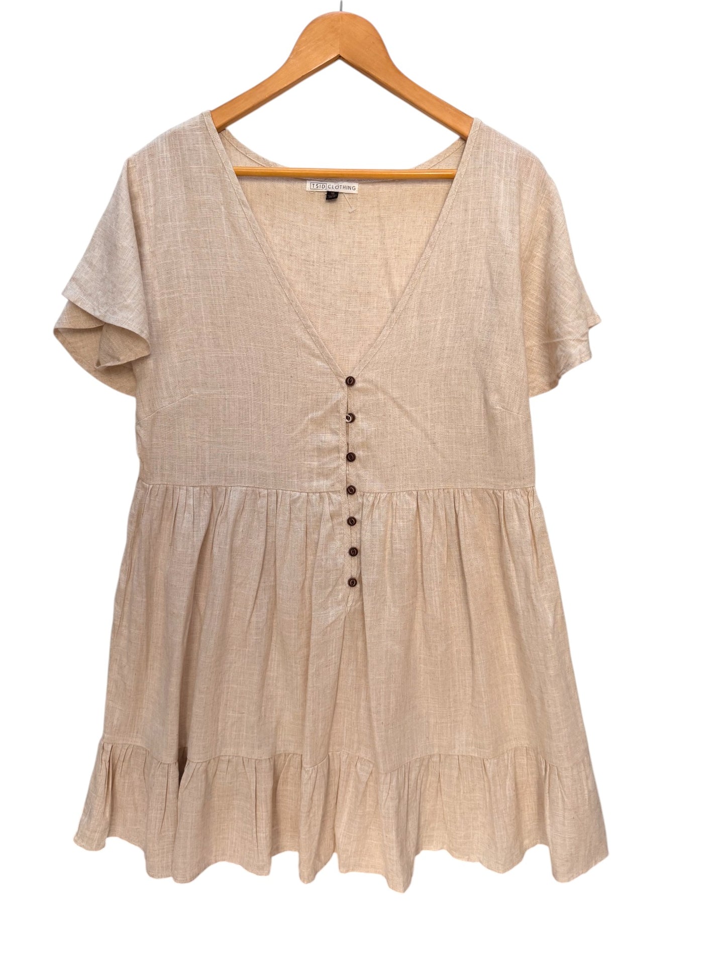 Oat Linen Blend Short Sleeve Dress – Relaxed Baby Doll Fit