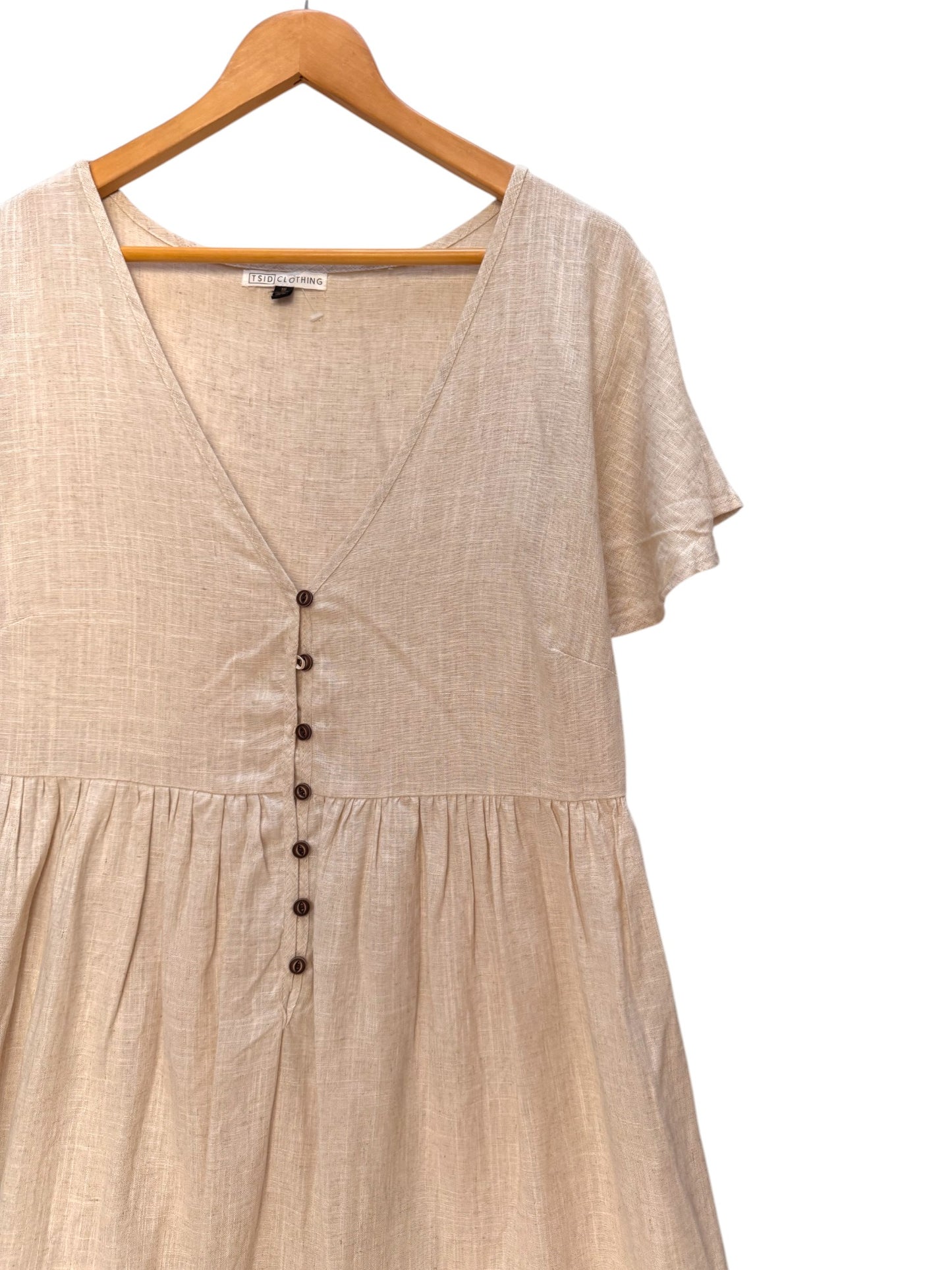Oat Linen Blend Short Sleeve Dress – Relaxed Baby Doll Fit