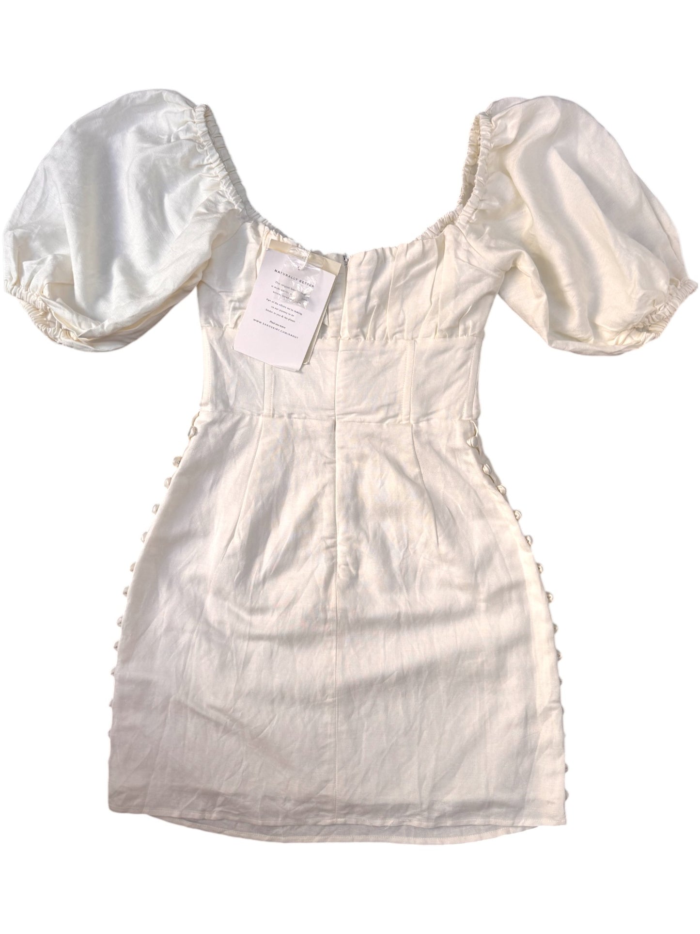 SABO White Linen Blend Mini Dress – Sweetheart Neckline & Cut-Out Detail