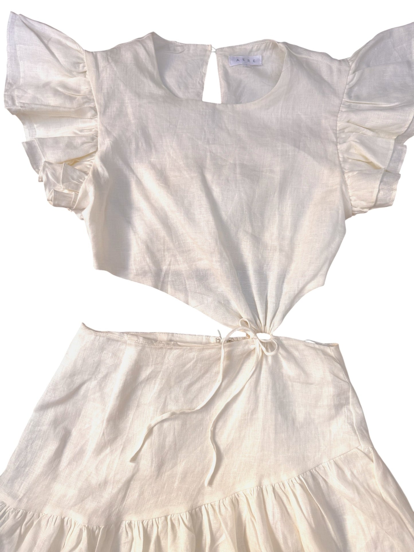 AERE White Linen Cut-Out Waist Summer Dress