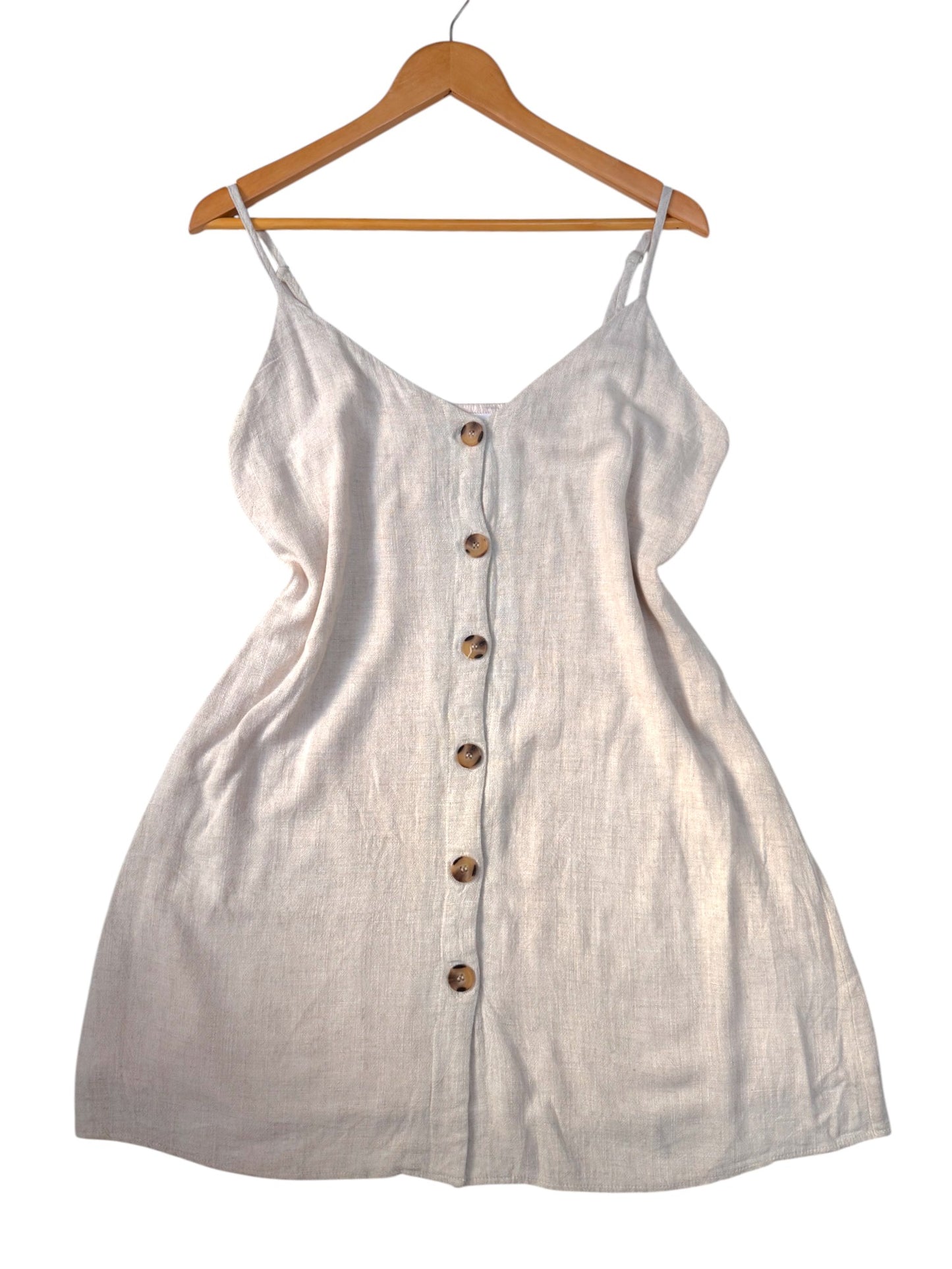 Oat Linen Spaghetti Strap Button-Down Mini Dress – Thrifted Find