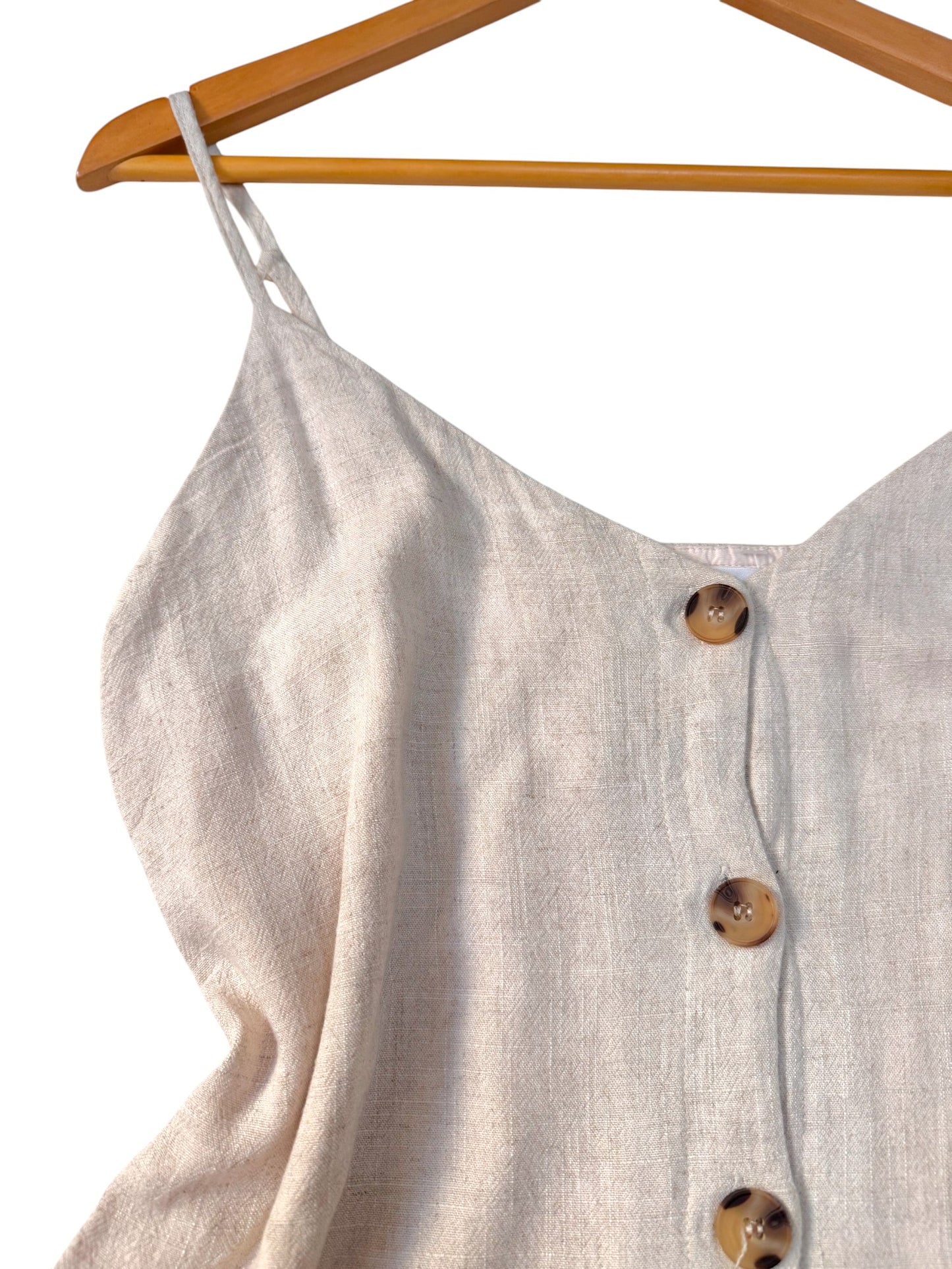 Oat Linen Spaghetti Strap Button-Down Mini Dress – Thrifted Find