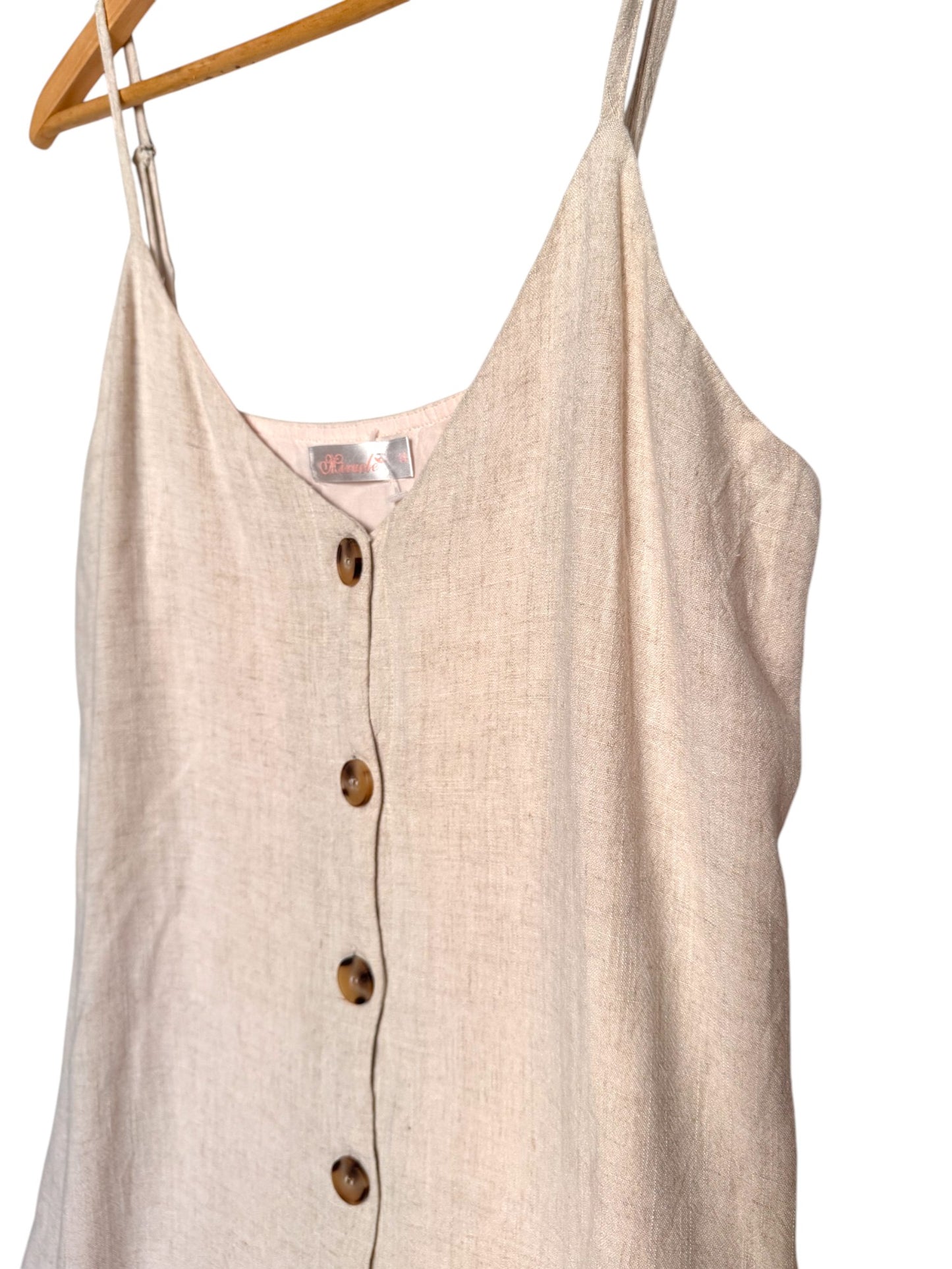 Oat Linen Spaghetti Strap Button-Down Mini Dress – Thrifted Find