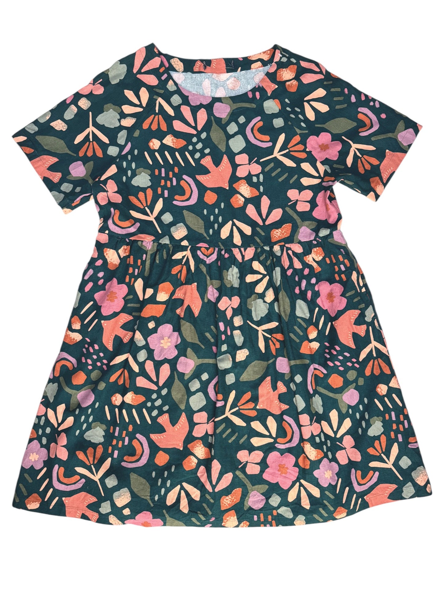 Princess Highway Blue-Green Floral Abstract Linen Blend Midi Dress