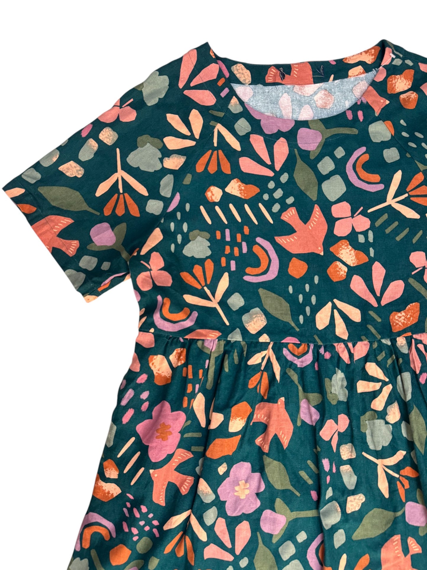 Princess Highway Blue-Green Floral Abstract Linen Blend Midi Dress