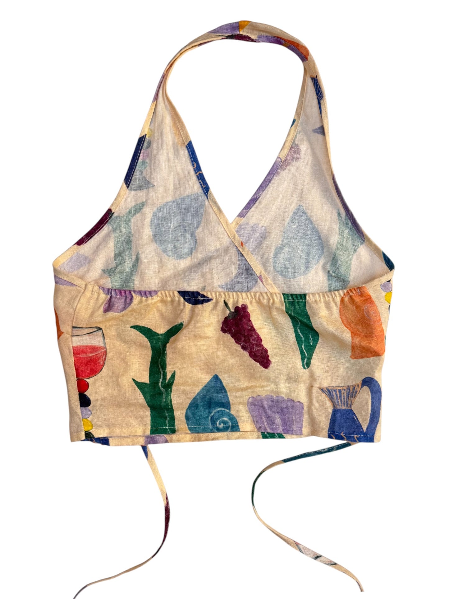 Linen Coastal Print Halter Wrap Top
