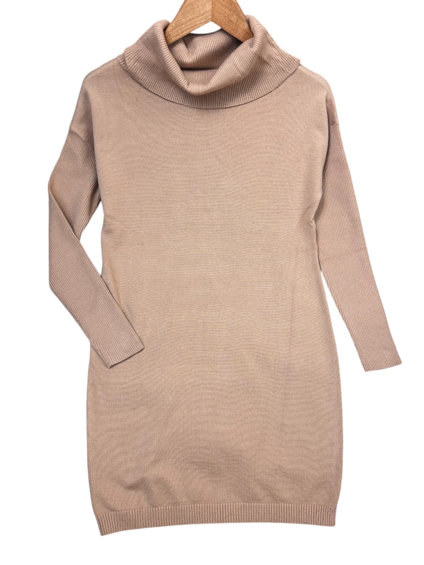 Beige Turtleneck Sweater Dress