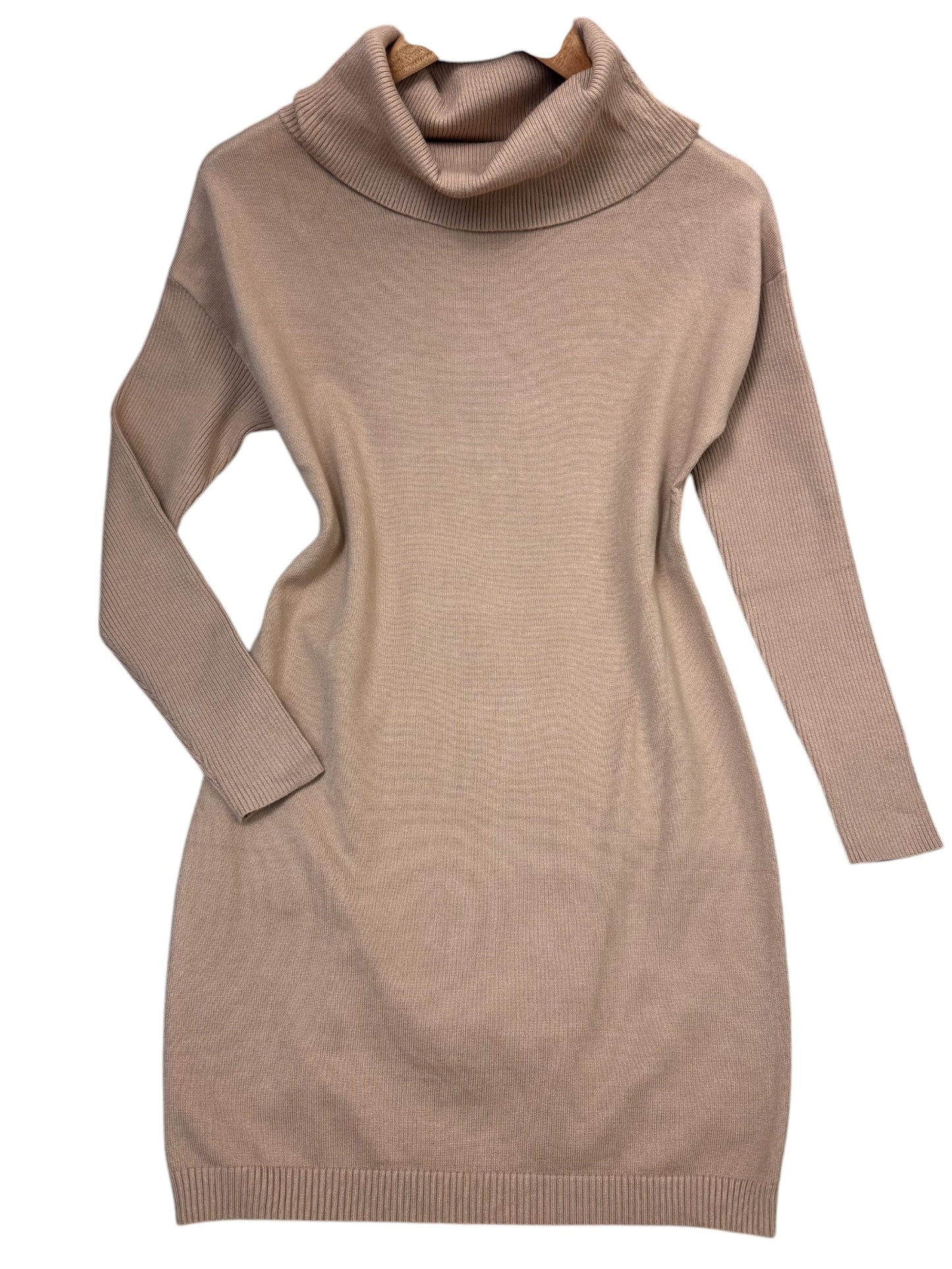 Beige Turtleneck Sweater Dress