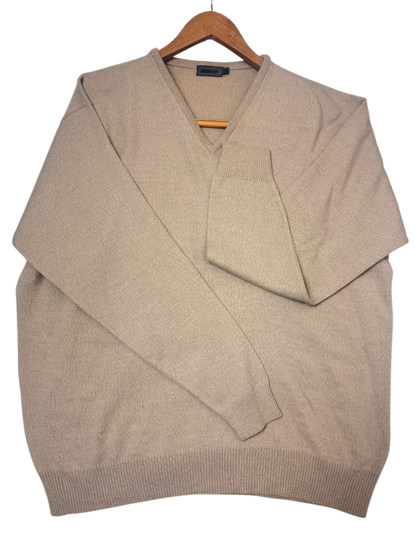 Beige Merino Wool Blend V-Neck Sweater