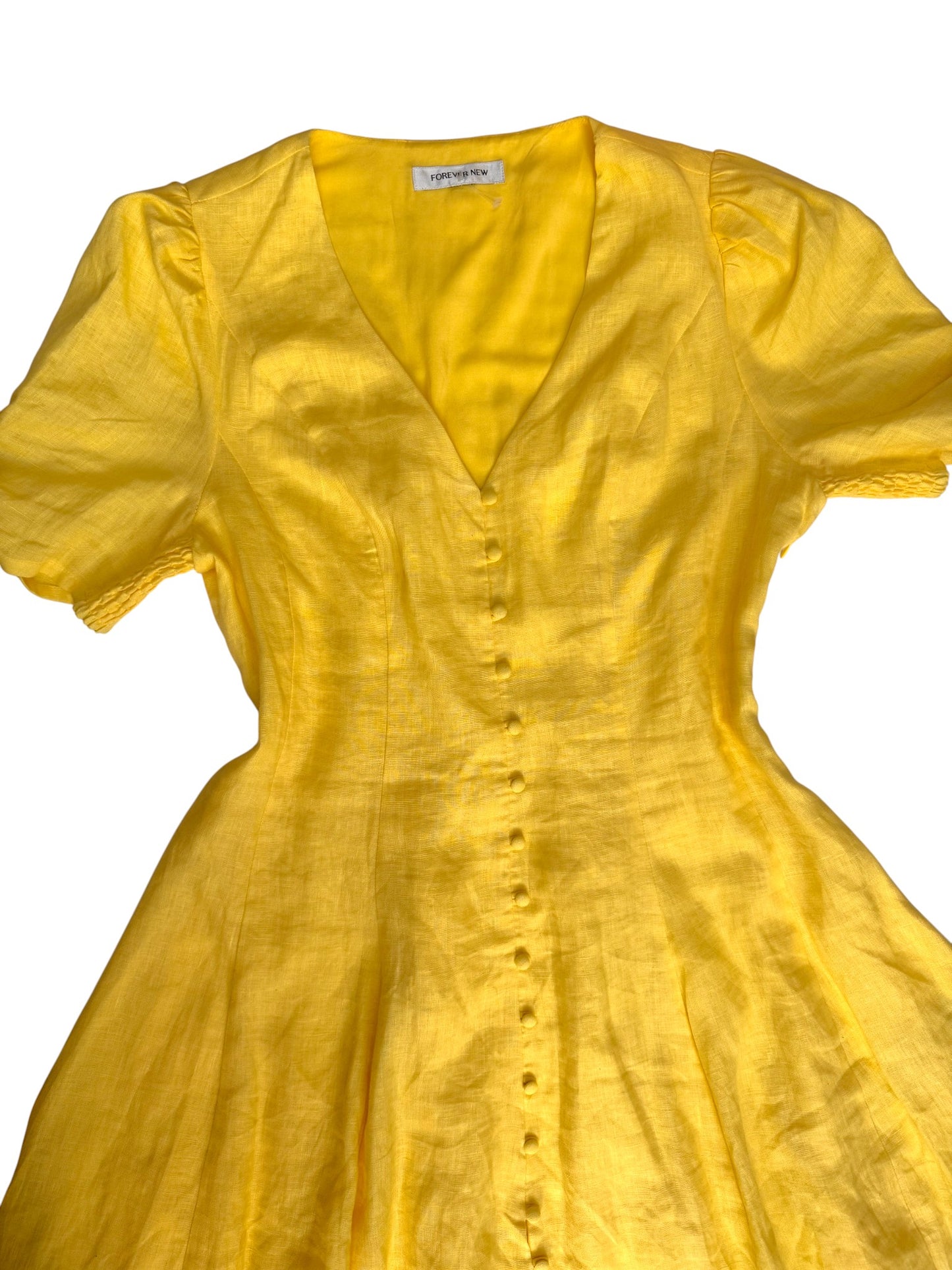 Forever New Yellow Linen Button-Down Mini Dress – 100% Linen Summer Dress