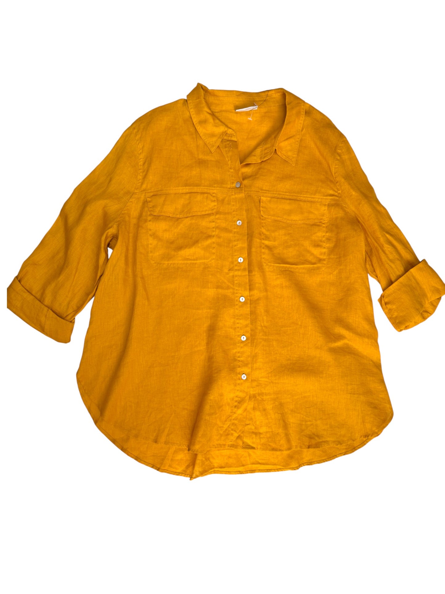 Sussan Marigold Yellow 100% Linen Button-Down Shirt – Lightweight Summer Essential