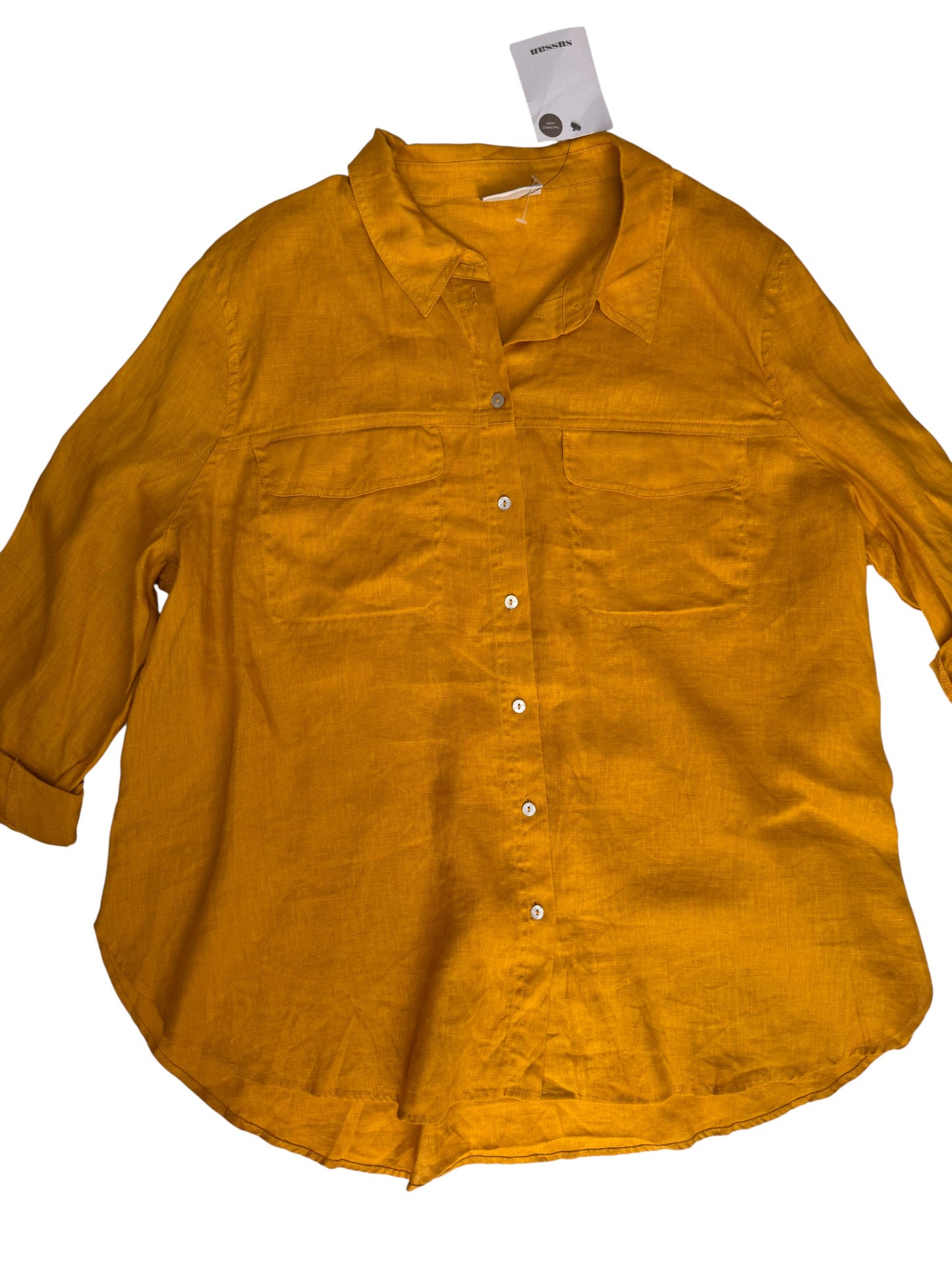 Sussan Marigold Yellow 100% Linen Button-Down Shirt – Lightweight Summer Essential