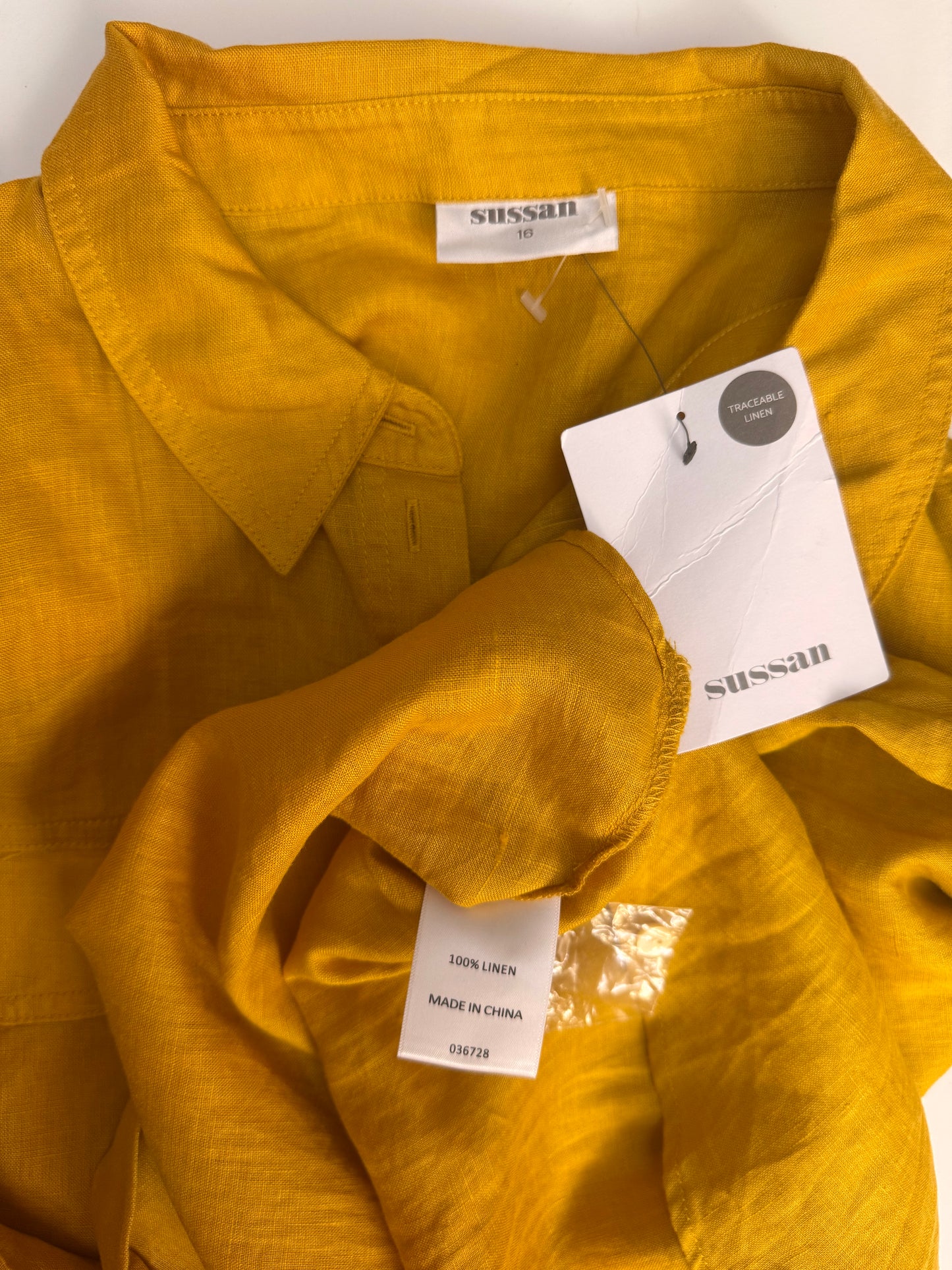Sussan Marigold Yellow 100% Linen Button-Down Shirt – Lightweight Summer Essential