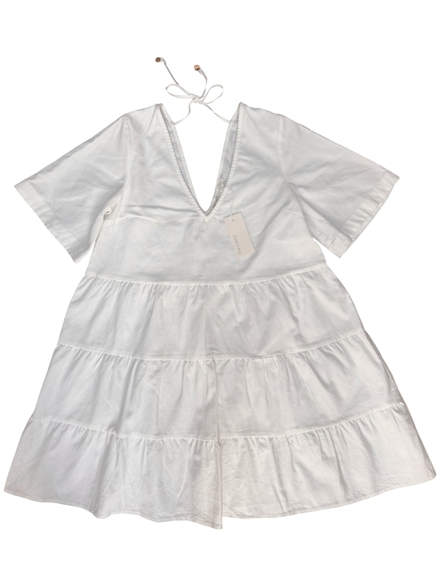 White Linen Blend Tiered Mini Dress | Babydoll Summer Dress
