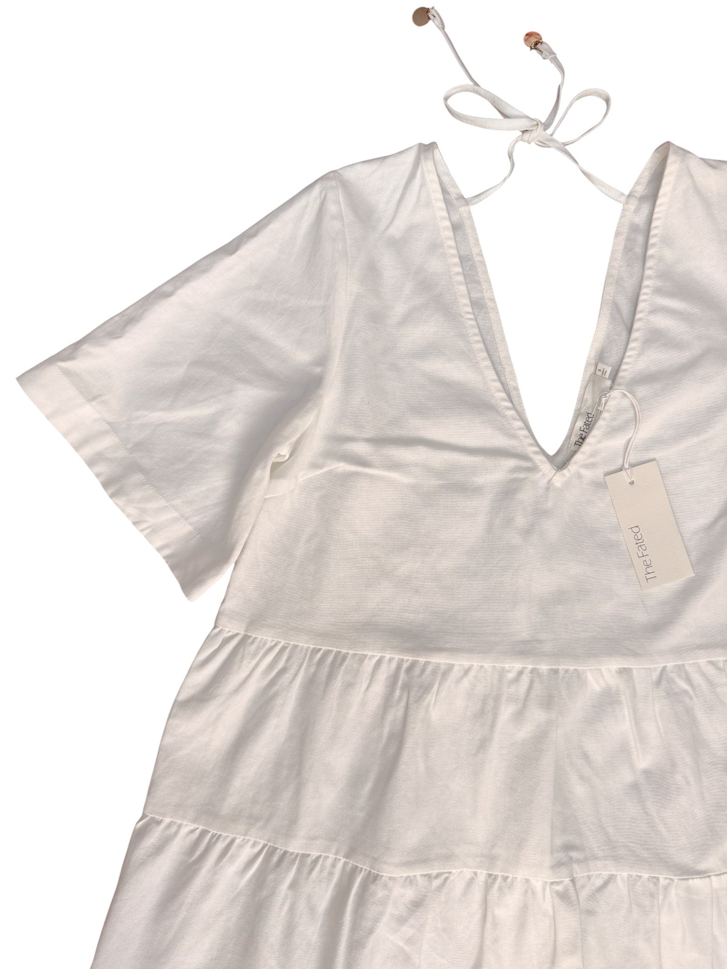 White Linen Blend Tiered Mini Dress | Babydoll Summer Dress