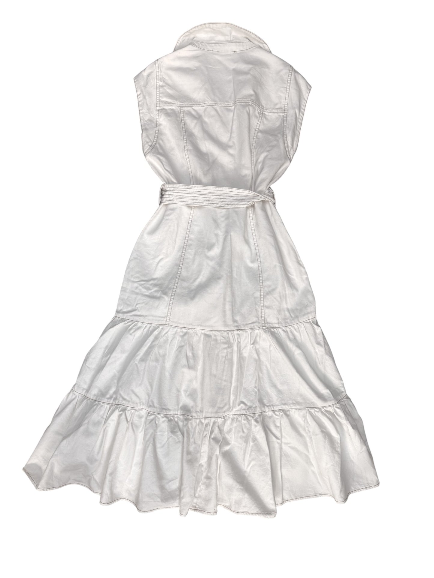 Light Denim Cotton Tiered Midi Dress with Belt | Sleeveless Collared Summer Dress