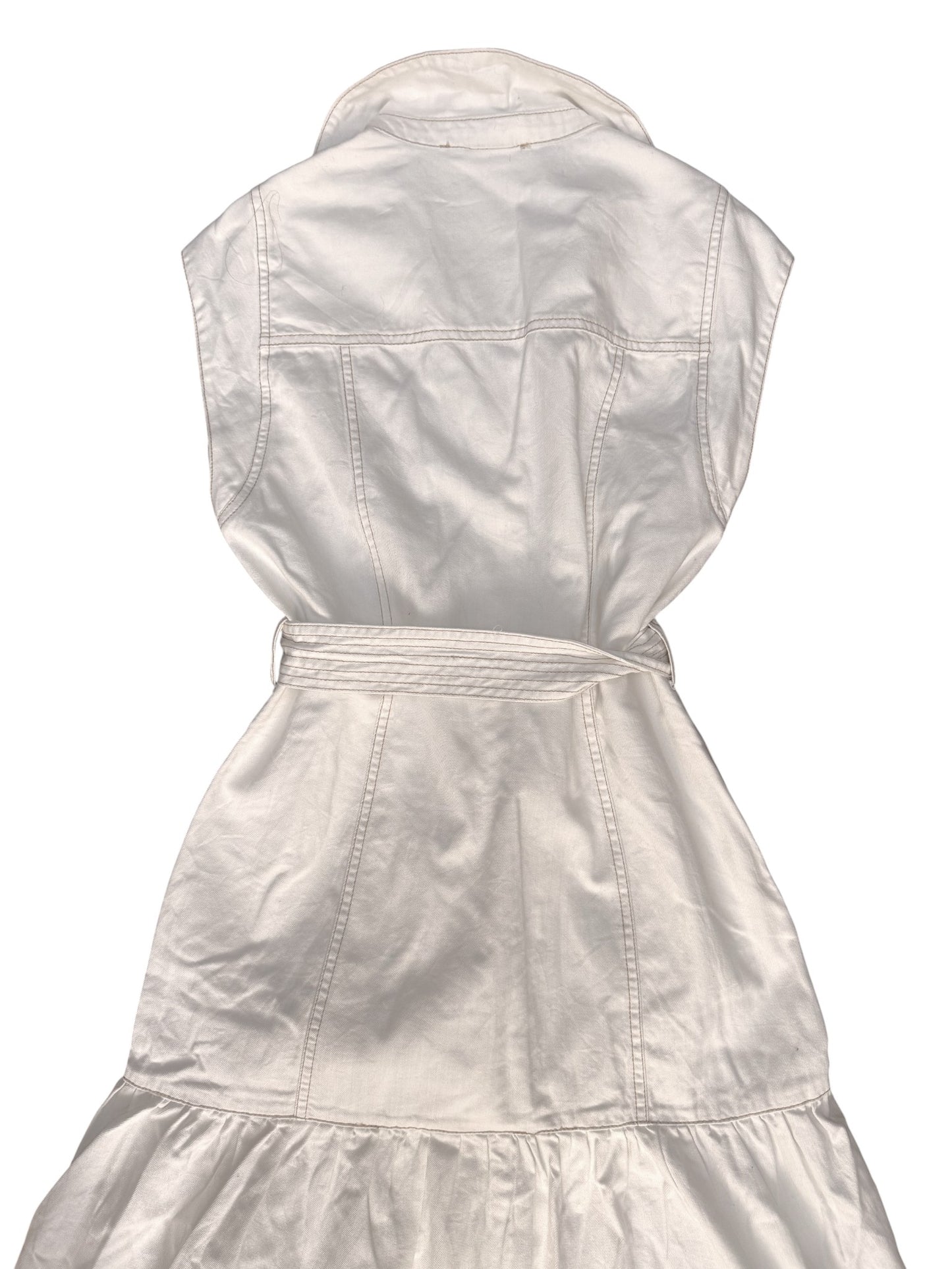 Light Denim Cotton Tiered Midi Dress with Belt | Sleeveless Collared Summer Dress