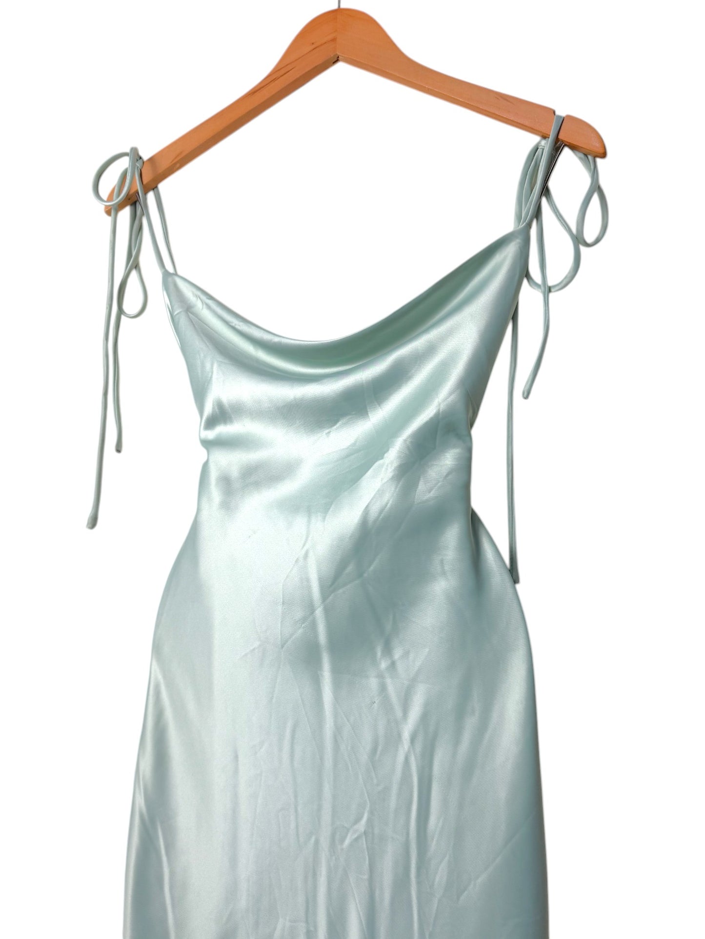 Mutig Light Mint Green Satin Cowl Neck Midi Dress – Elegant & Chic