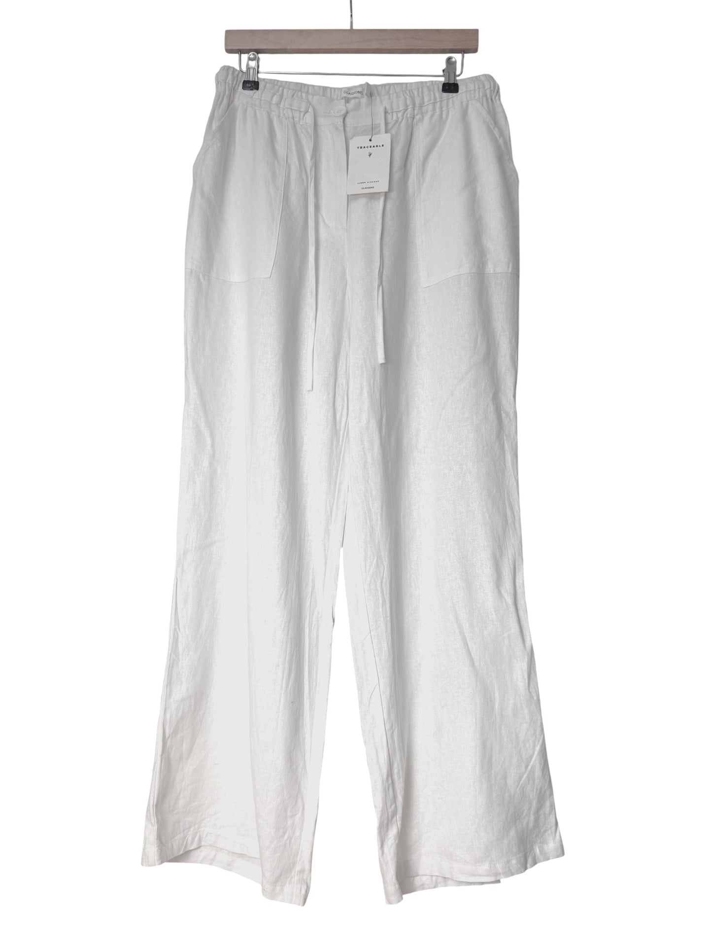 White Linen Blend Relaxed Pants | Wide Leg Linen Pants
