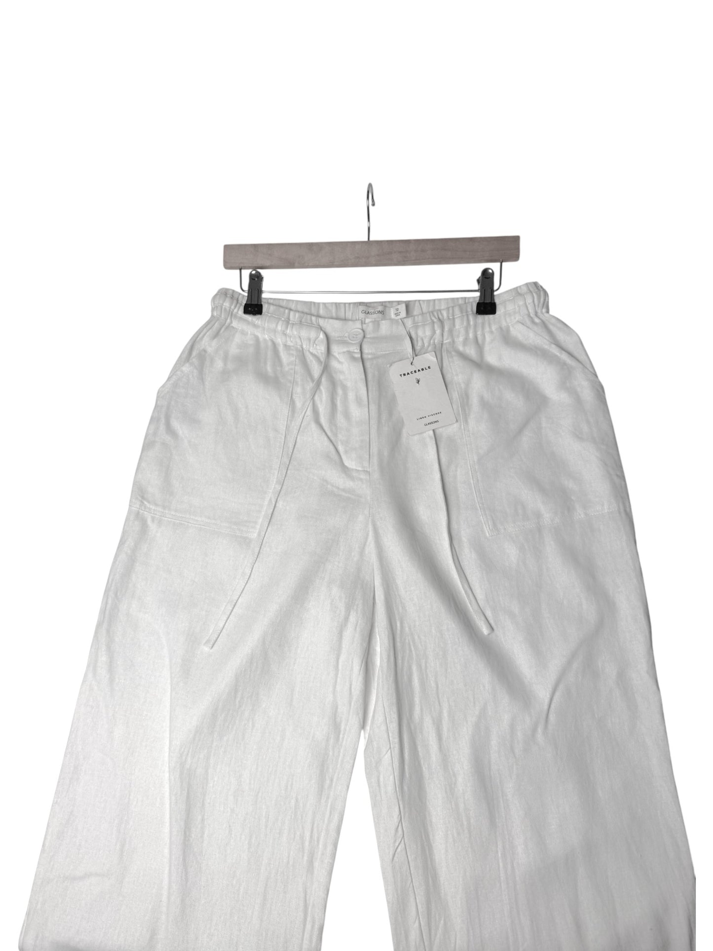 White Linen Blend Relaxed Pants | Wide Leg Linen Pants