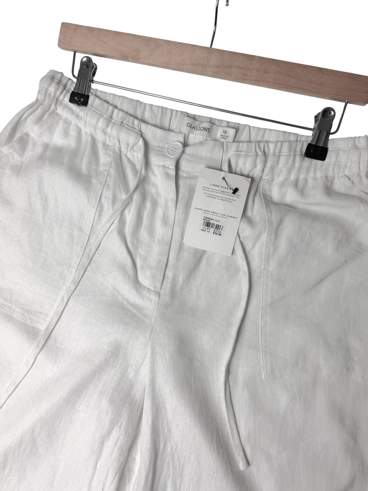 White Linen Blend Relaxed Pants | Wide Leg Linen Pants