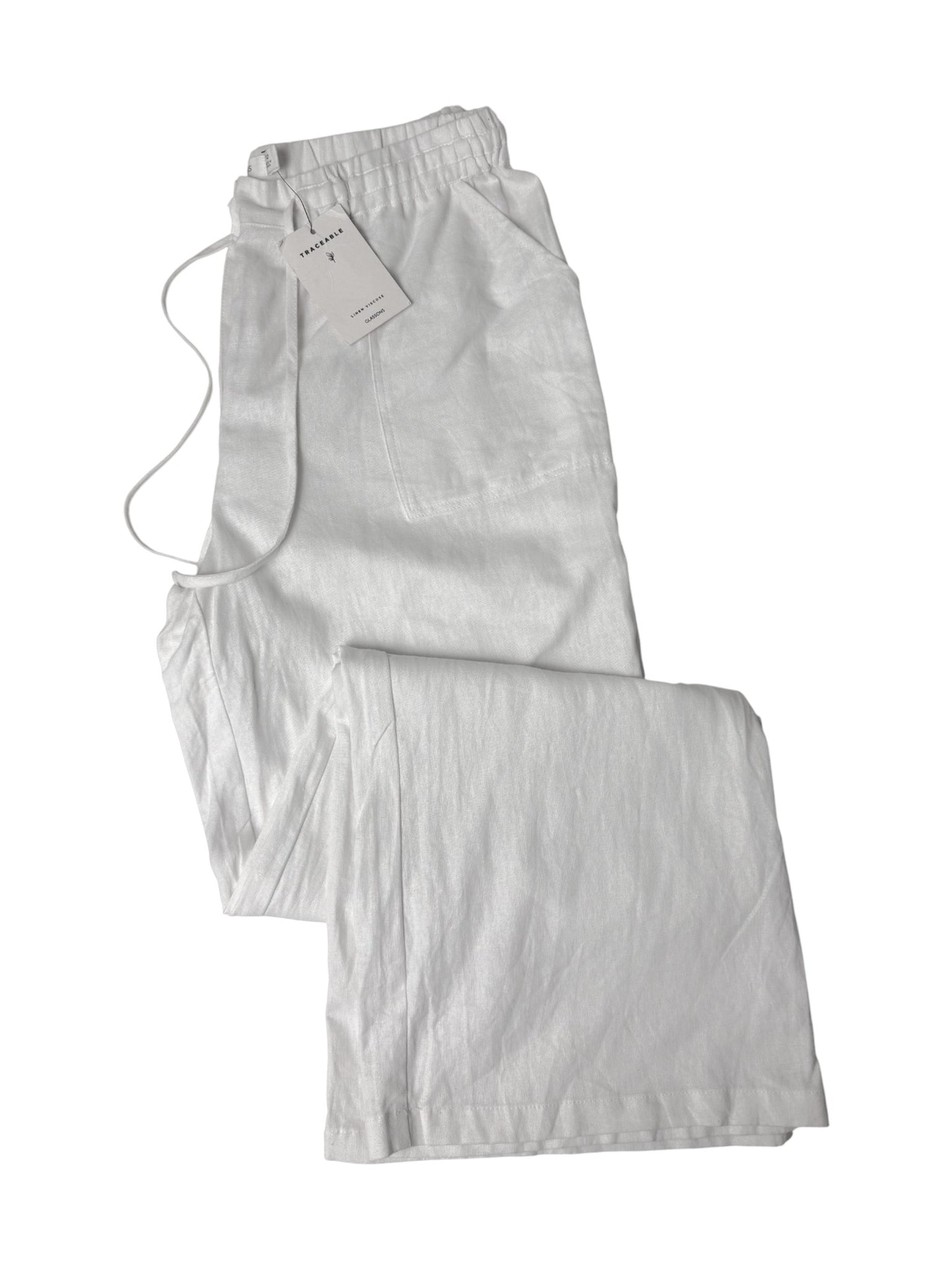 White Linen Blend Relaxed Pants | Wide Leg Linen Pants